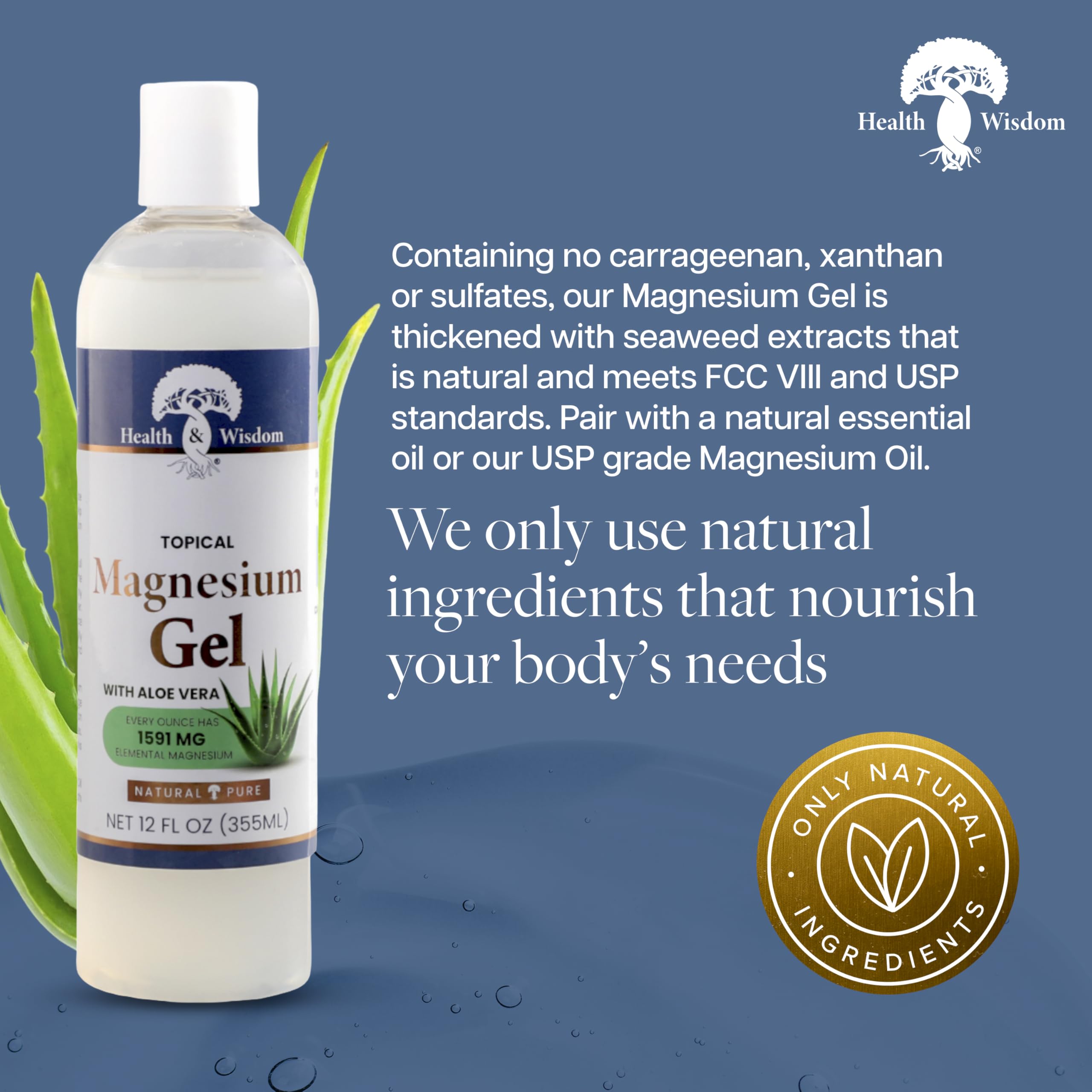 Health and Wisdom Pure Magnesium Gel with Seaweed Extract and Aloe Vera - Topical Muscle & Joint Relief- Natural and Pure Skin & Scalp Moisturizing - Enhanced Absorption - 12 Fl oz Health and WisdomAu supplements