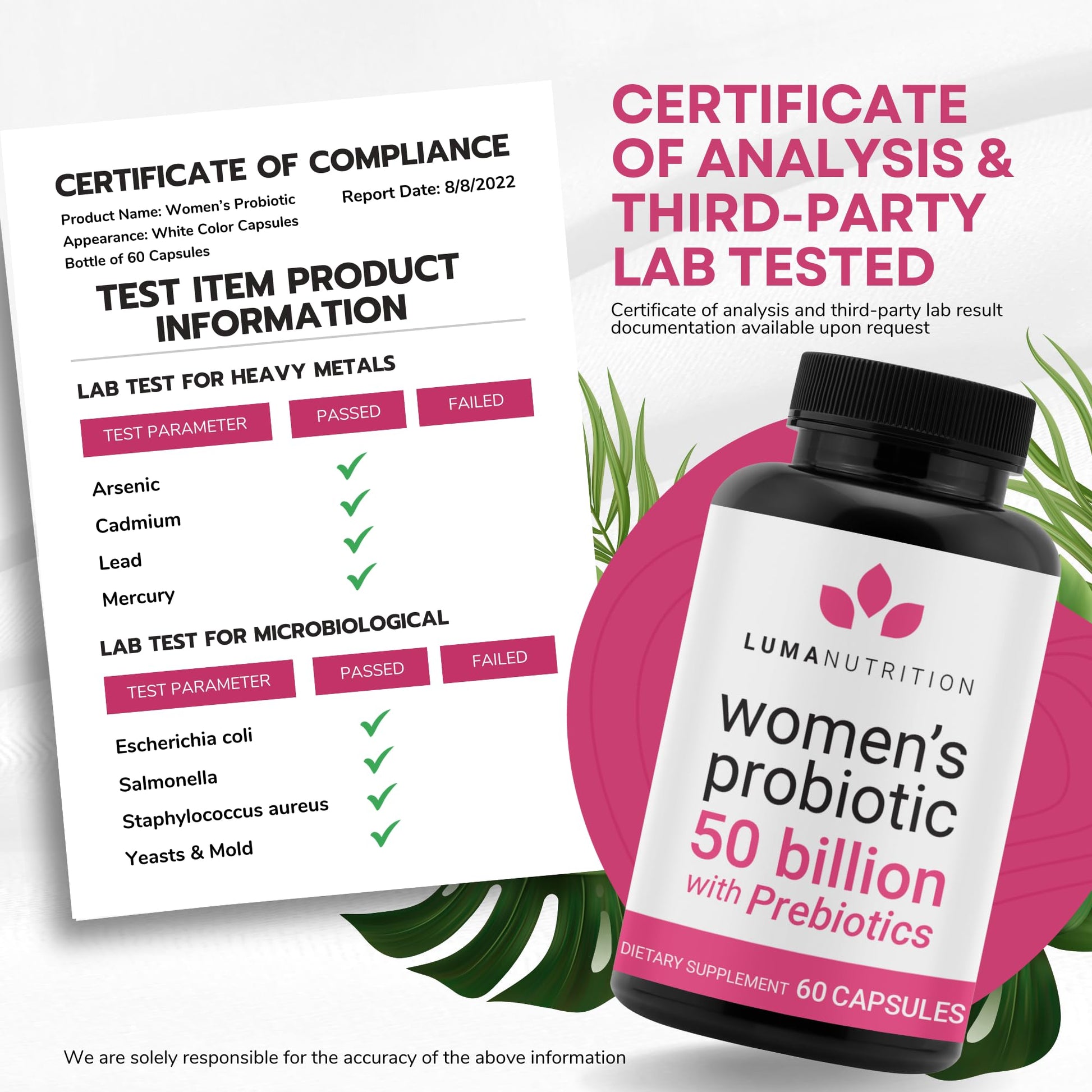 Luma Nutrition Probiotics for Women with Prebiotics - 50 Billion CFU - Formulated for Digestive Luma NutritionAu supplements