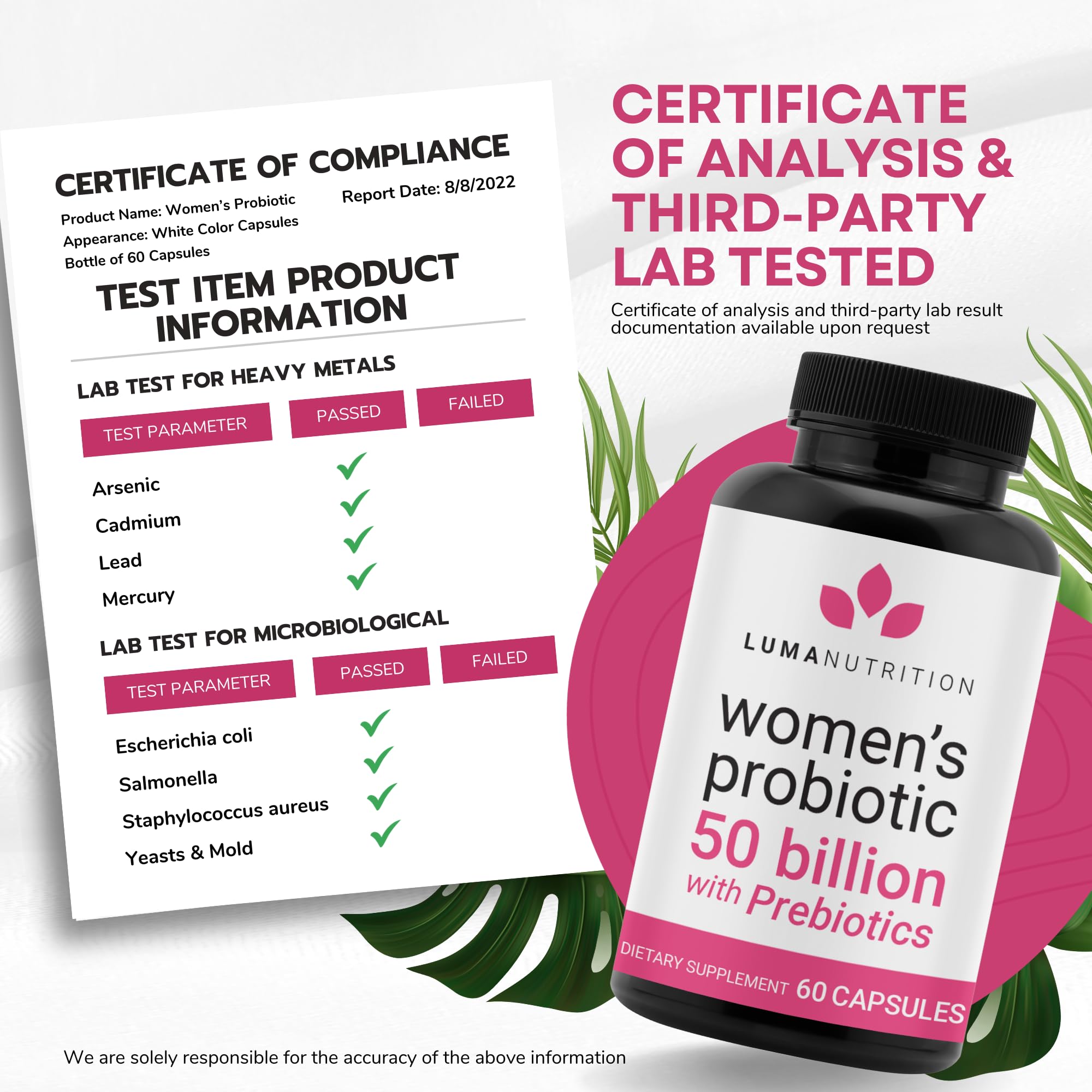 Luma Nutrition Probiotics for Women with Prebiotics - 50 Billion CFU - Formulated for Digestive Luma NutritionAu supplements