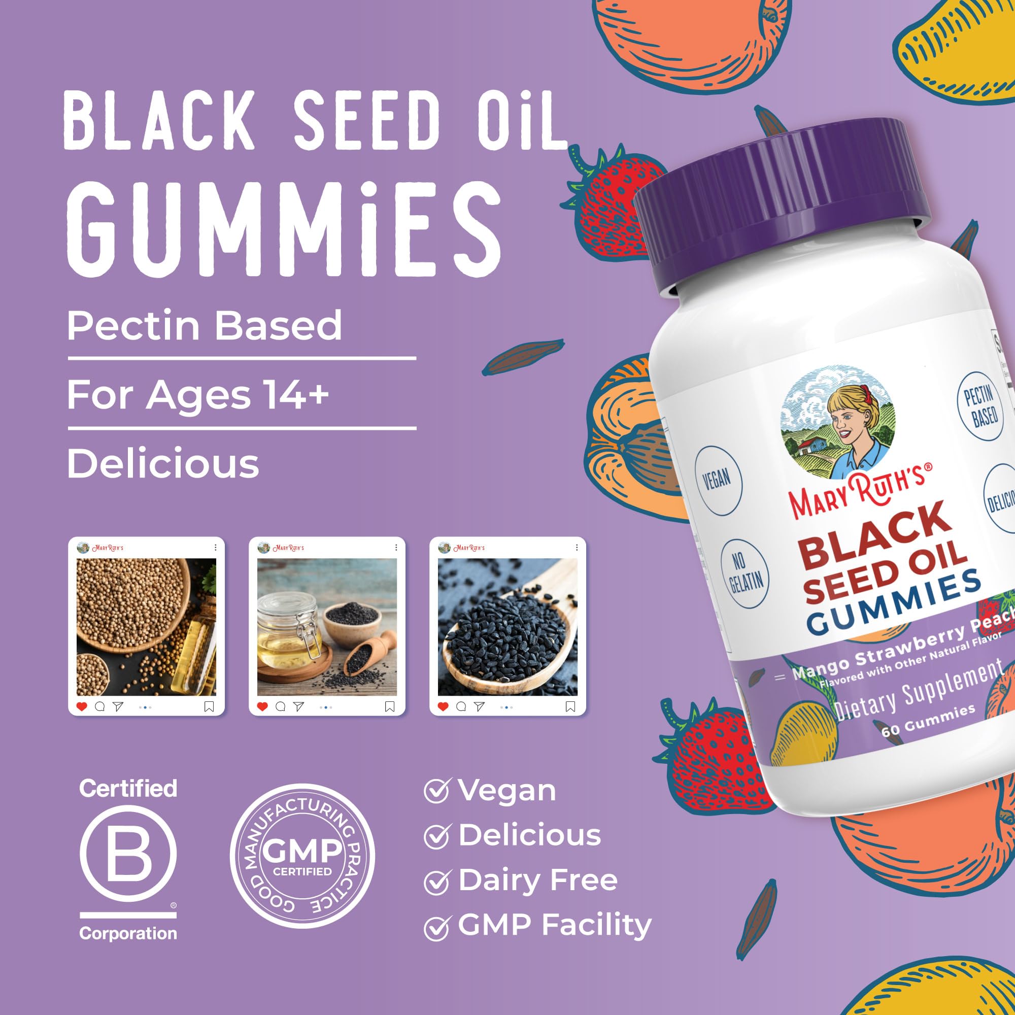 MaryRuth Organics Black Seed Oil Gummies | Black Cumin Seed Oil Supplement | Traditionally Used for Immune Support & Cardiovascular Health | Vegan | No Gelatin | Pectin Based | 60 Gummies MARYRUTH'SUS supplements