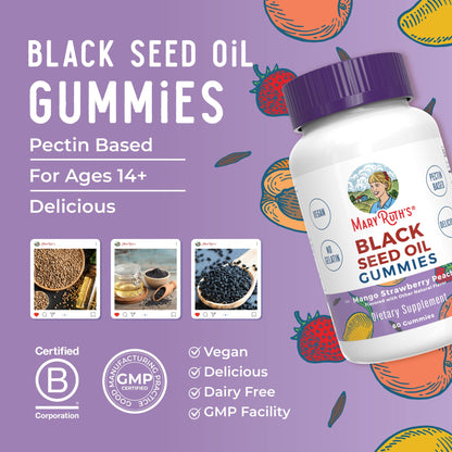 MaryRuth Organics Black Seed Oil Gummies | Black Cumin Seed Oil Supplement | Traditionally Used for Immune Support & Cardiovascular Health | Vegan | No Gelatin | Pectin Based | 60 Gummies MARYRUTH'SUS supplements