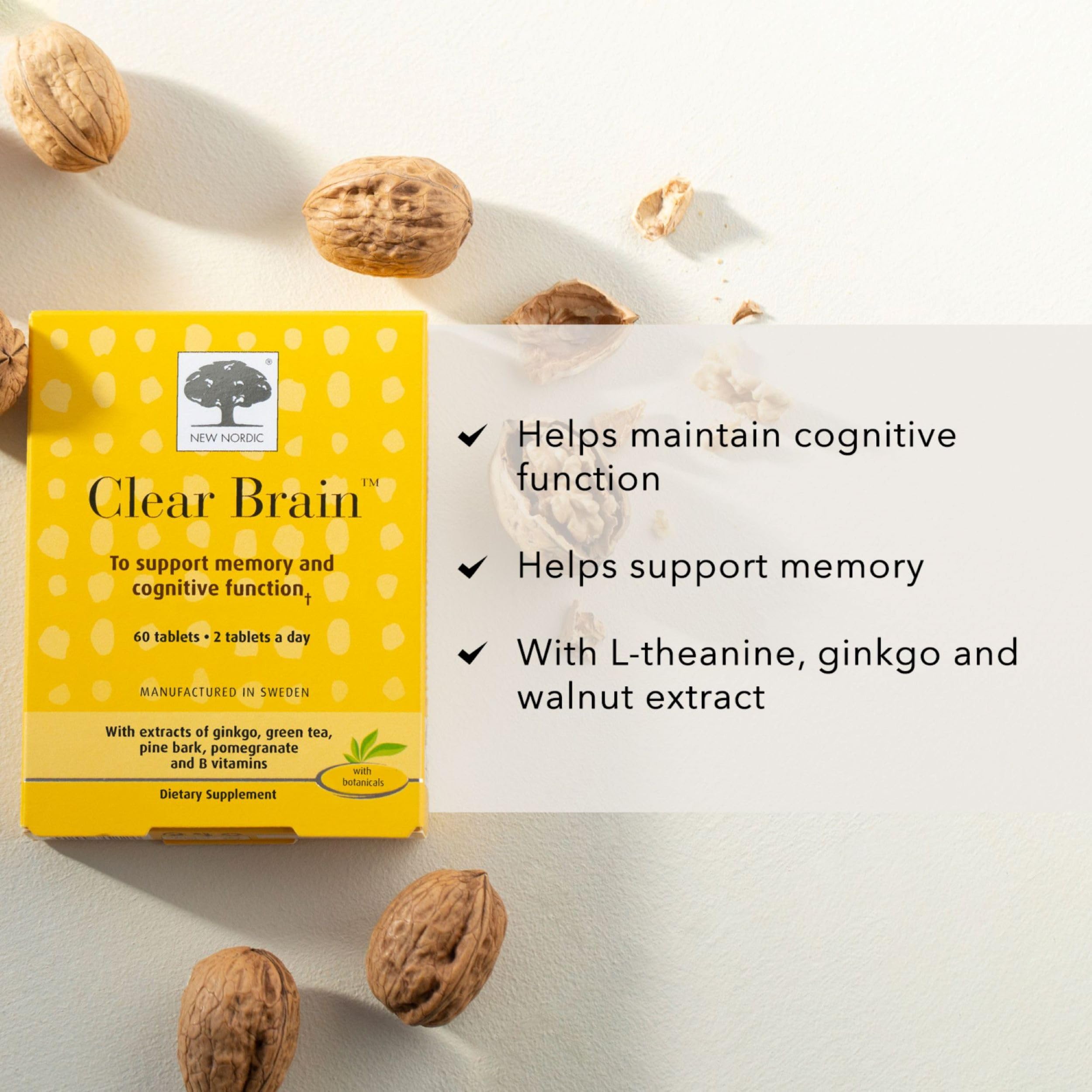 New Nordic Clear Brain Tablets, Supports Normal Cognitive Health and Memory, with Green Tea and Walnut, Swedish Made, 60 Count (Pack of 1) NEW NORDICAu supplements