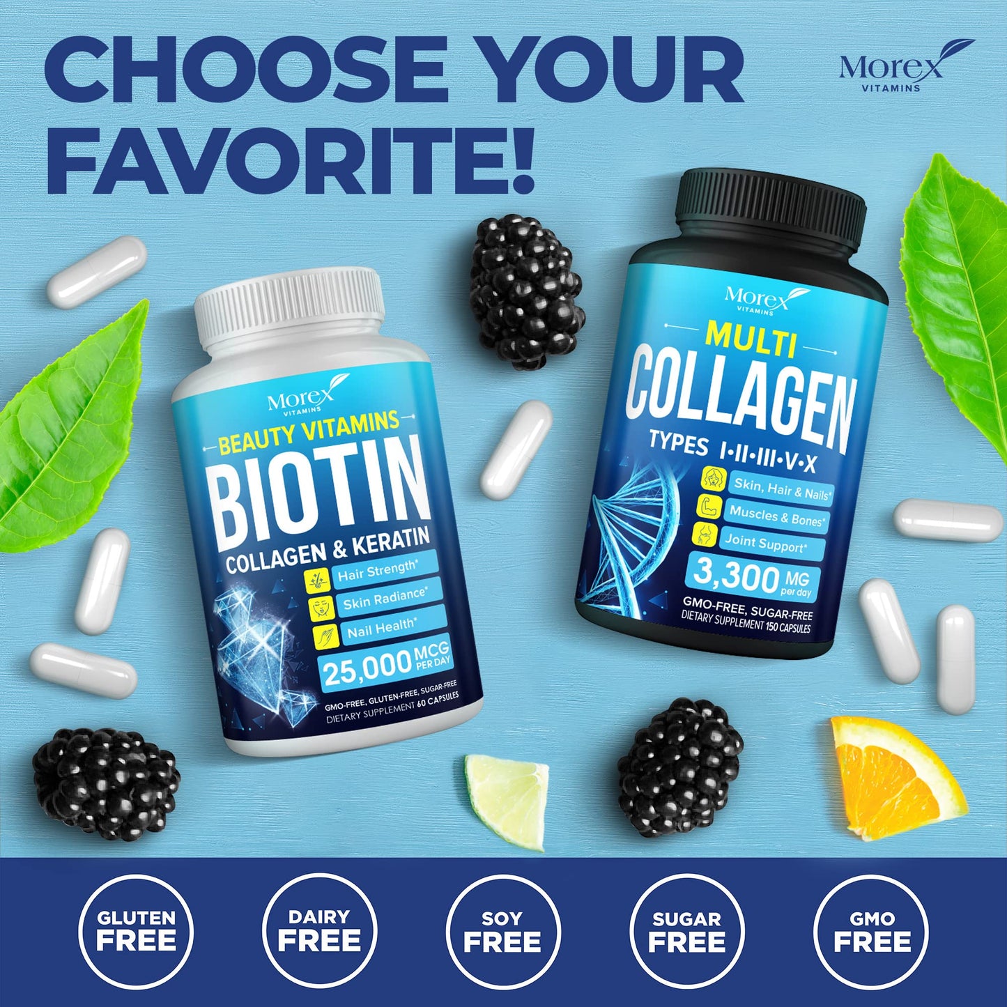 Multi Collagen Pills (Types I, II, III, V & X) - Marine Collagen & Bone Broth Capsules MOREX VITAMINSUS supplements