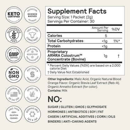ARMRA Colostrum™ Powder | Blood Orange | Gut Health & Bloating | Skin & Hair | Immunity | Keto, Gluten & Fat-Free | 30 Servings ARMRAUS supplements