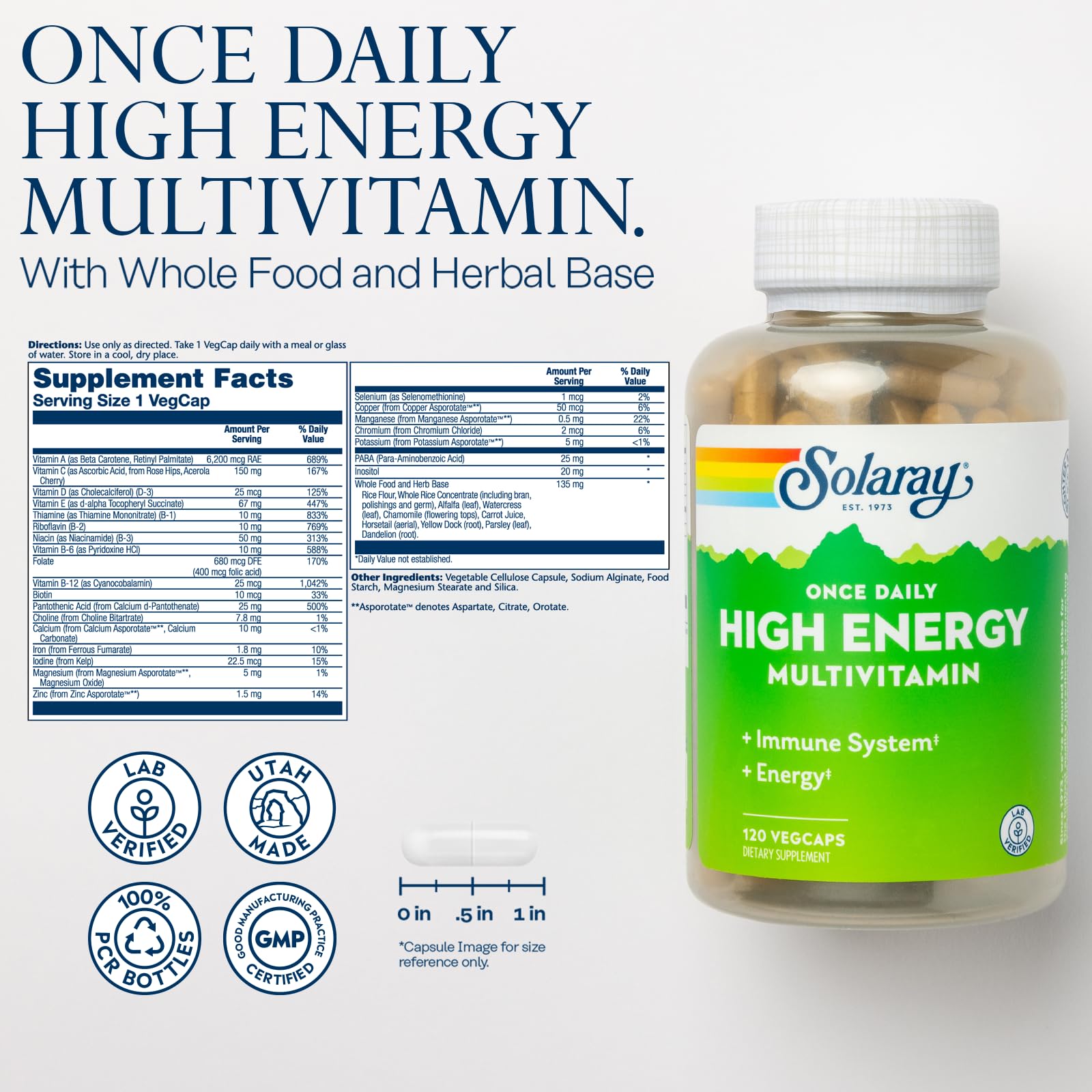 SOLARAY Once Daily High Energy Multivitamin for Women and Men - Energy Supplements - Immune Support w/Vitamin C, A, D and E, Vitamin B Complex SOLARAYAu supplements
