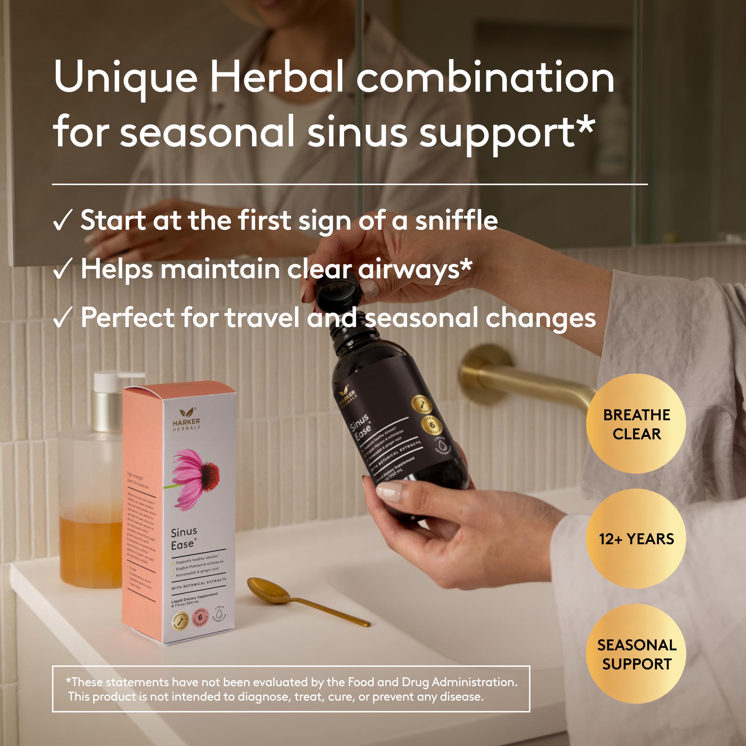 Harker Herbals Sinus Ease Syrup, Herbal Nasal Care for Runny Nose, Sinus Pressure, High Absorption, Herbal Flavor, Plant-Based - 6.7 Fl oz (40 Servings) Harker HerbalsAu supplements