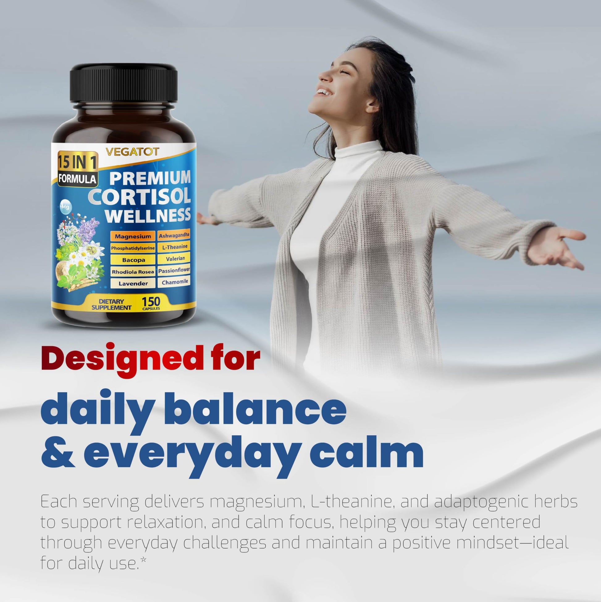 VEGATOT Organic Cortisol Wellness Complex 15-in-1 Formula with Magnesium Ashwagandha St. John's Wort Valerian Rhodiola Rosea Passionflower Chamomile VEGATOTAu supplements