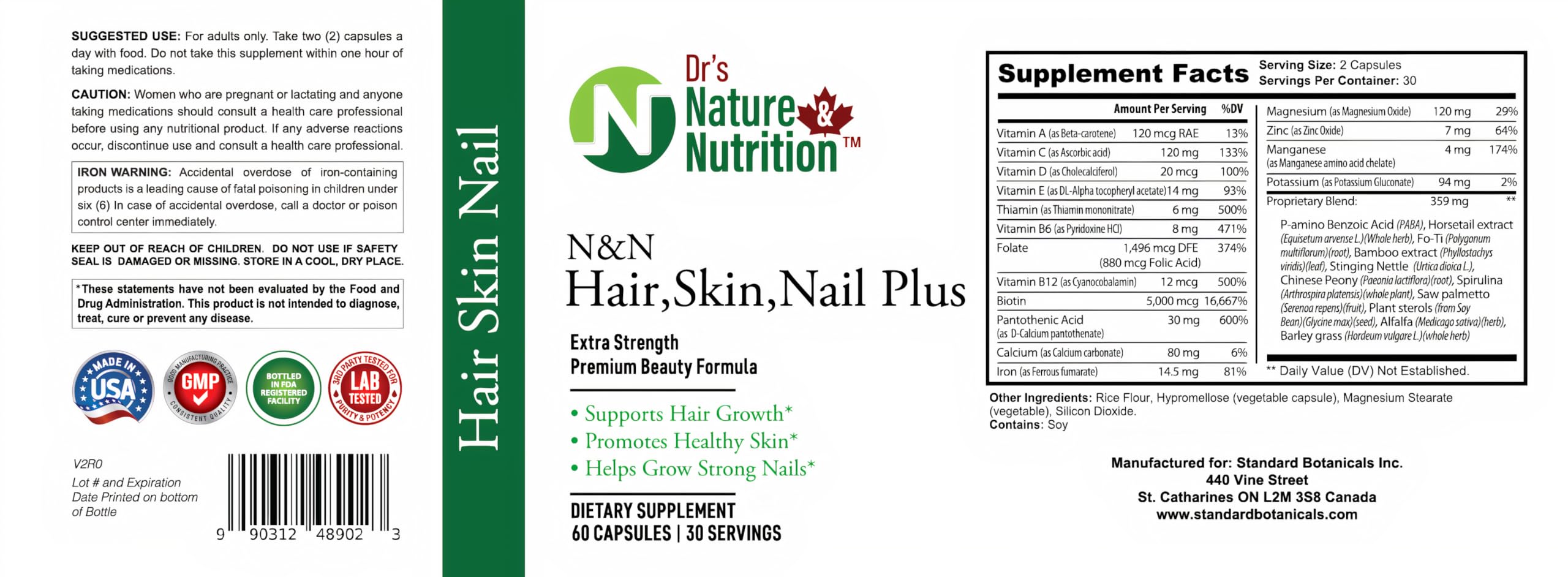 Dr's Nature & Nutrition Hair, Skin & Nail Plus Vitamin Supplement with Biotin 5000mcg, Bamboo Extract, Collagen Support - Extra Strength Beauty Supplement for Men and Women - 60 Capsules Dr's Nature & NutritionAu supplements