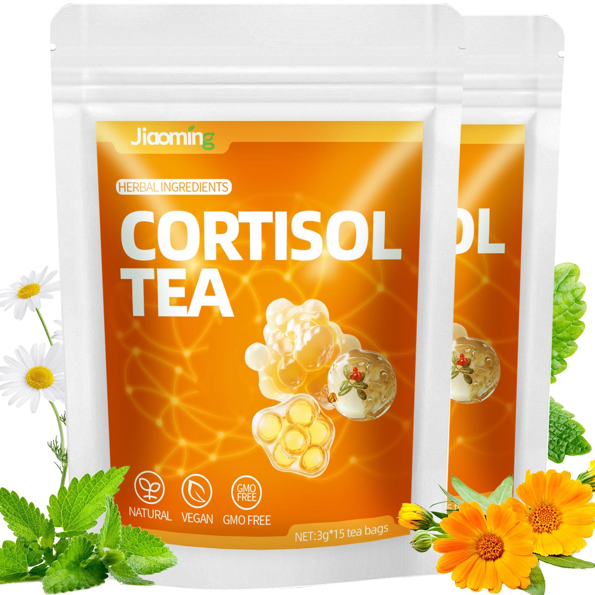 JIAOMING 2 Packs Natural Cortisol Reducing Tea, Healthy Cortisol Levels & Mental Clarity, Loose Leaf Detox Drink Teabags with Ashwagandha for Men and Women Sleep Time Relaxation, Mood Swing Reducer JiaomingAu supplements