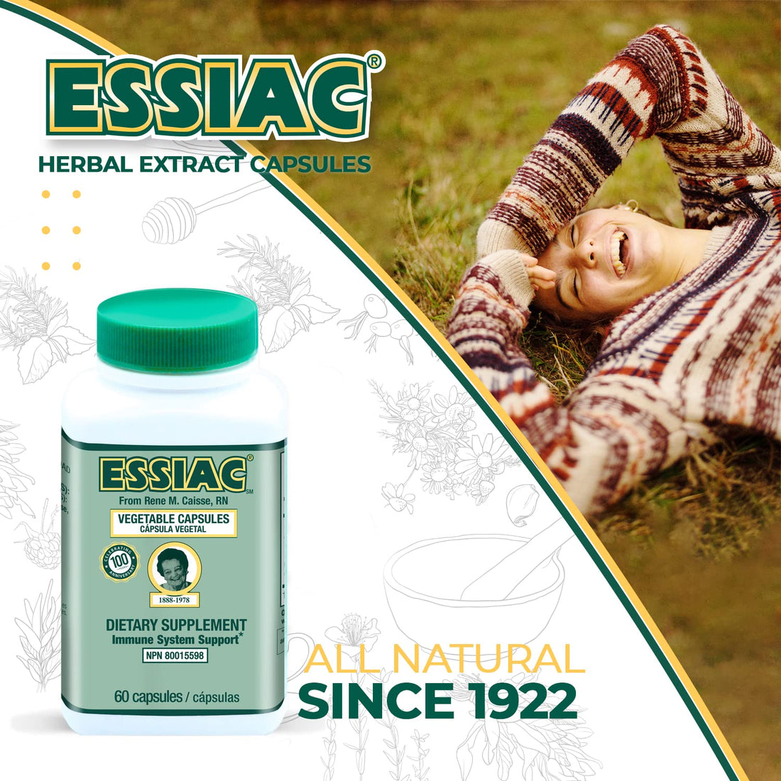 ESSIAC Tea All-Natural Herbal Extract Capsules – 60 Capsules | Powerful Antioxidant Blend to Help Promote Overall Health & Well-Being | Original Formula Since 1922 EssiacAu supplements