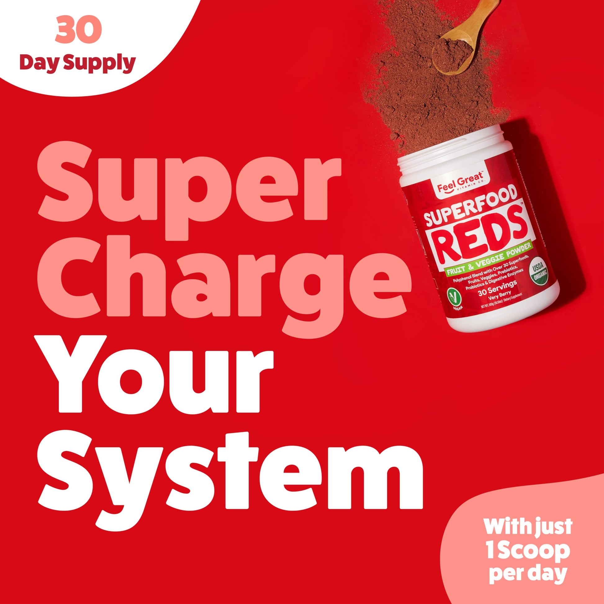 Feel Great Organic Superfood Reds Powder Packed with Beet Root Powder | Digestive Support Including Bloating Relief | Fruit and Veggie Polyphenols Supplement. The Feel Great Vitamin CompanyAu supplements