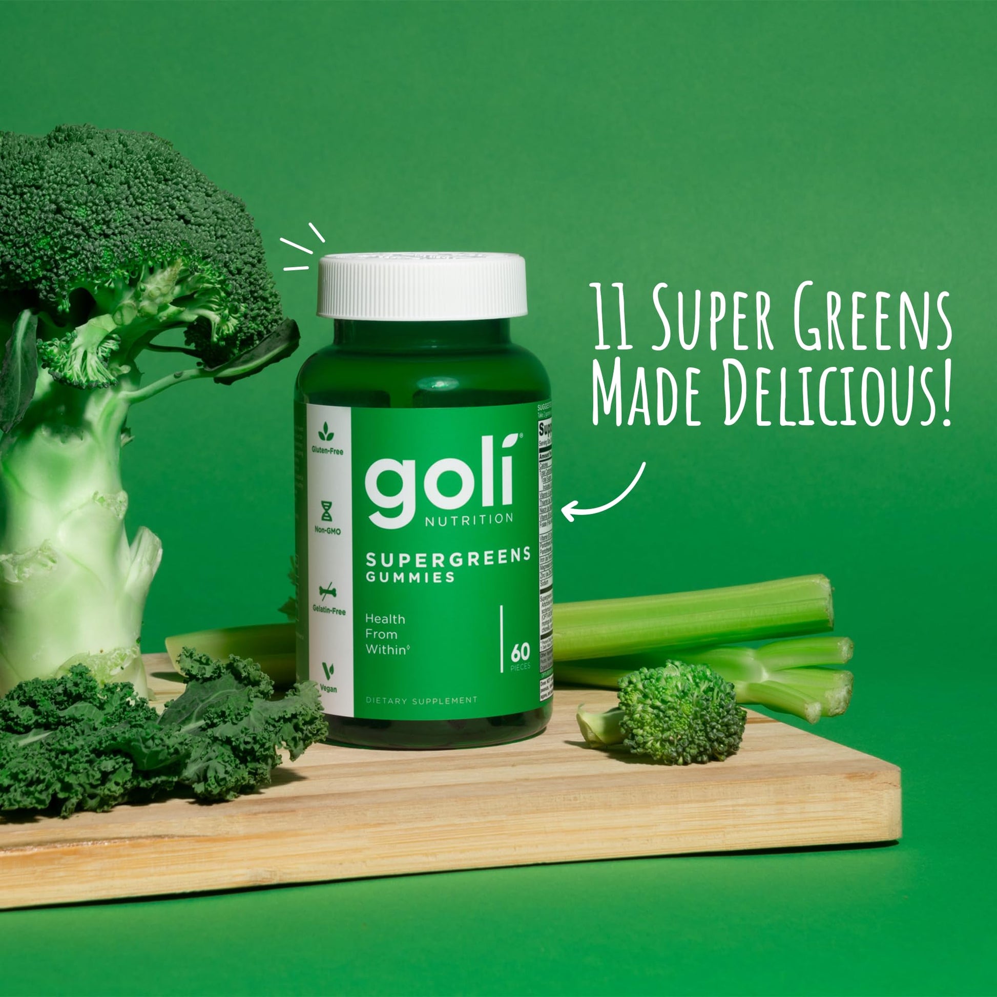 Goli Supergreens Gummies with Probiotics - Artichoke Leaf Extract, Spirulina, Kale, Vitamins A, B6, B12 - Vegan, Gluten-Free, Non-GMO GoliAu supplements