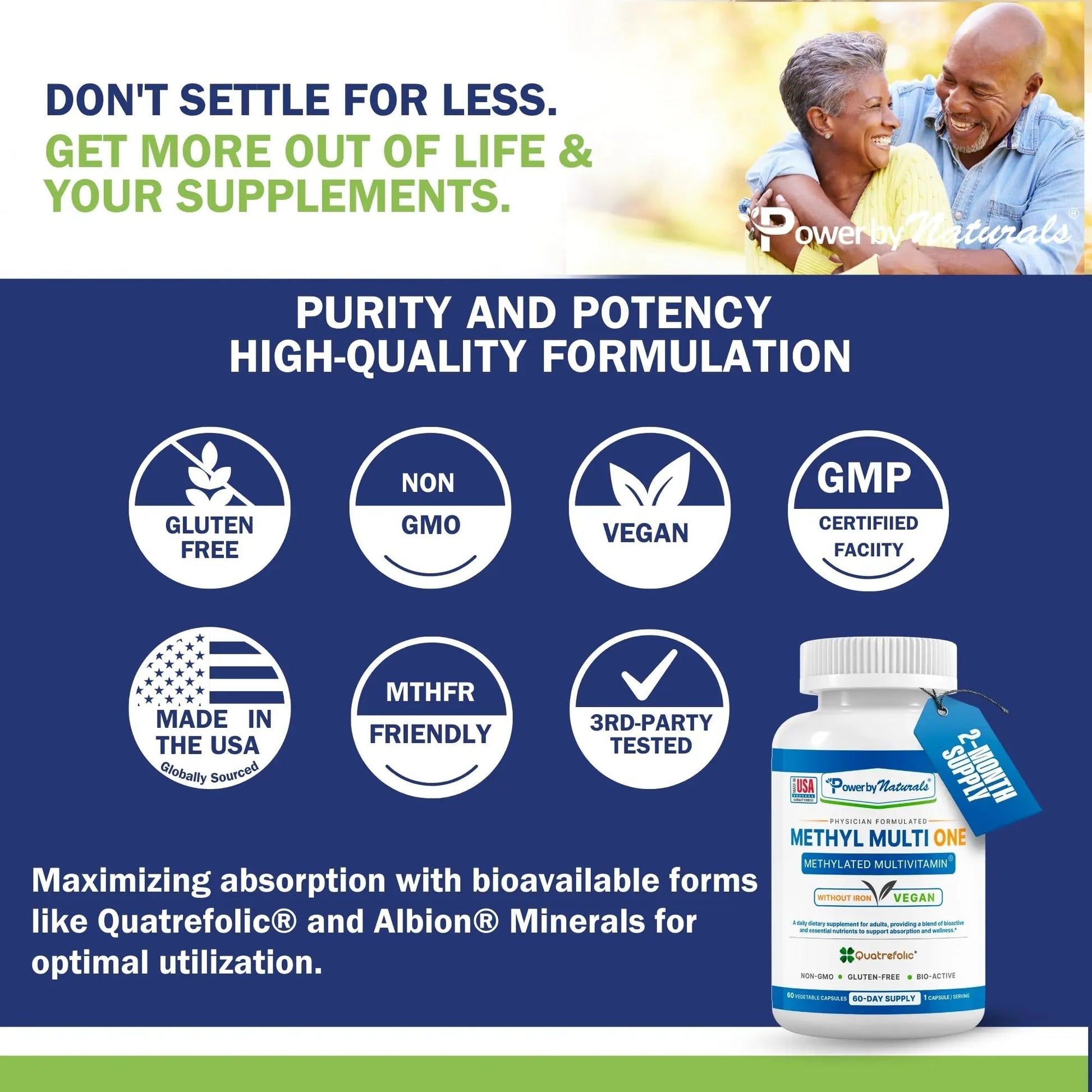 Power By Naturals Methyl Multi One - Iron-Free Methylated Multivitamin with Quatrefolic 5-MTHF, Active B12, P5P, CoQ10 & Zinc for MTHFR Support Power By NaturalsAu supplements