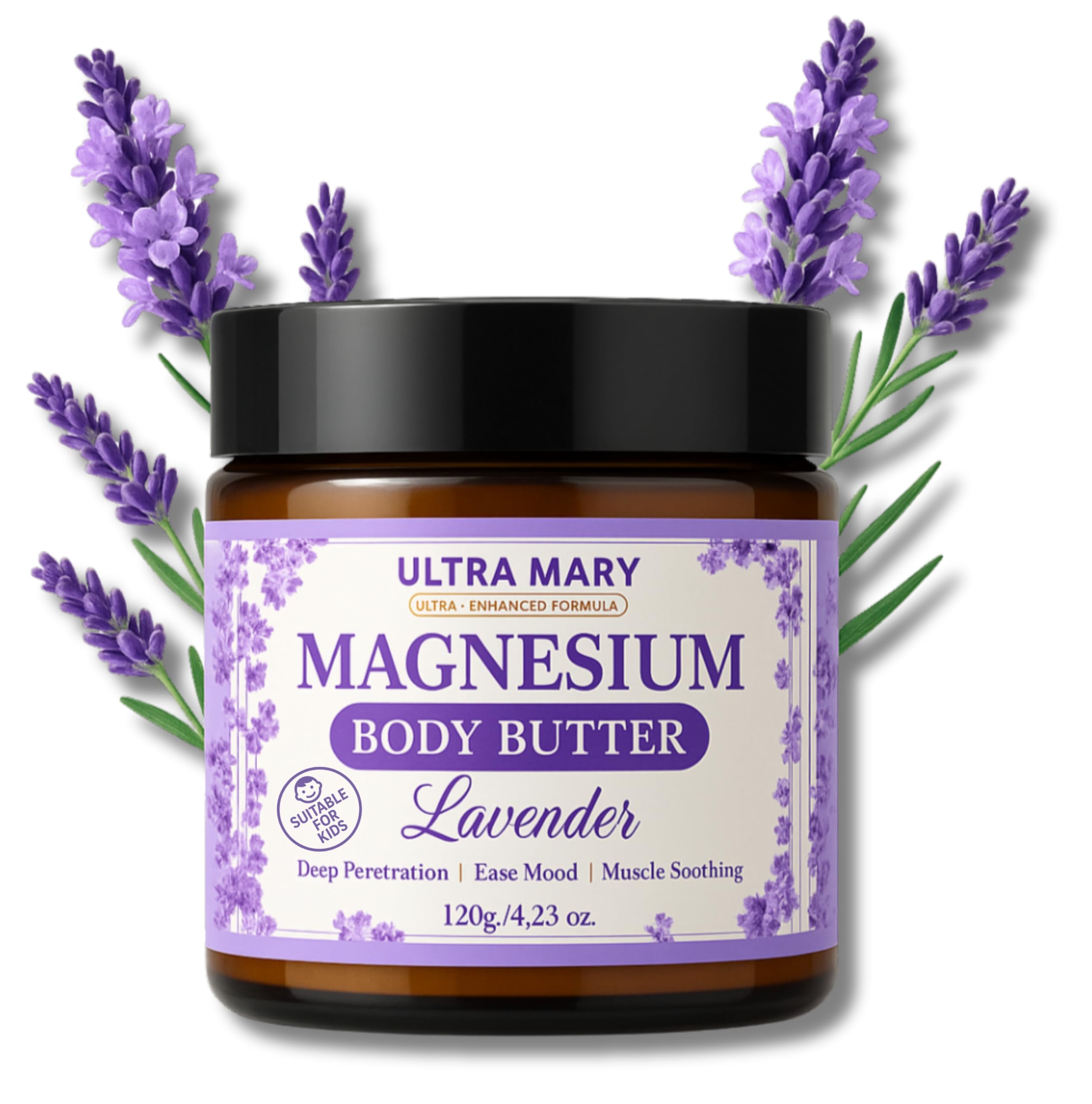 Nighttime Magnesium Cream for Pain, Nerve & Leg Cramps - Magnesium Body Butter for Sleep with Shea Butter, Jojoba Oil, Coconut Extract & Dandelion - Lavender Magnesium Lotion for Kids - 4.23oz ULTRA MARYAu supplements
