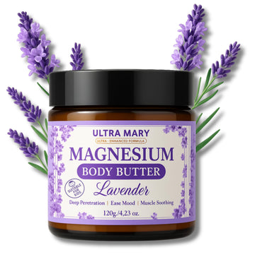 Nighttime Magnesium Cream for Pain, Nerve & Leg Cramps - Magnesium Body Butter for Sleep with Shea Butter, Jojoba Oil, Coconut Extract & Dandelion - Lavender Magnesium Lotion for Kids - 4.23oz ULTRA MARYAu supplements