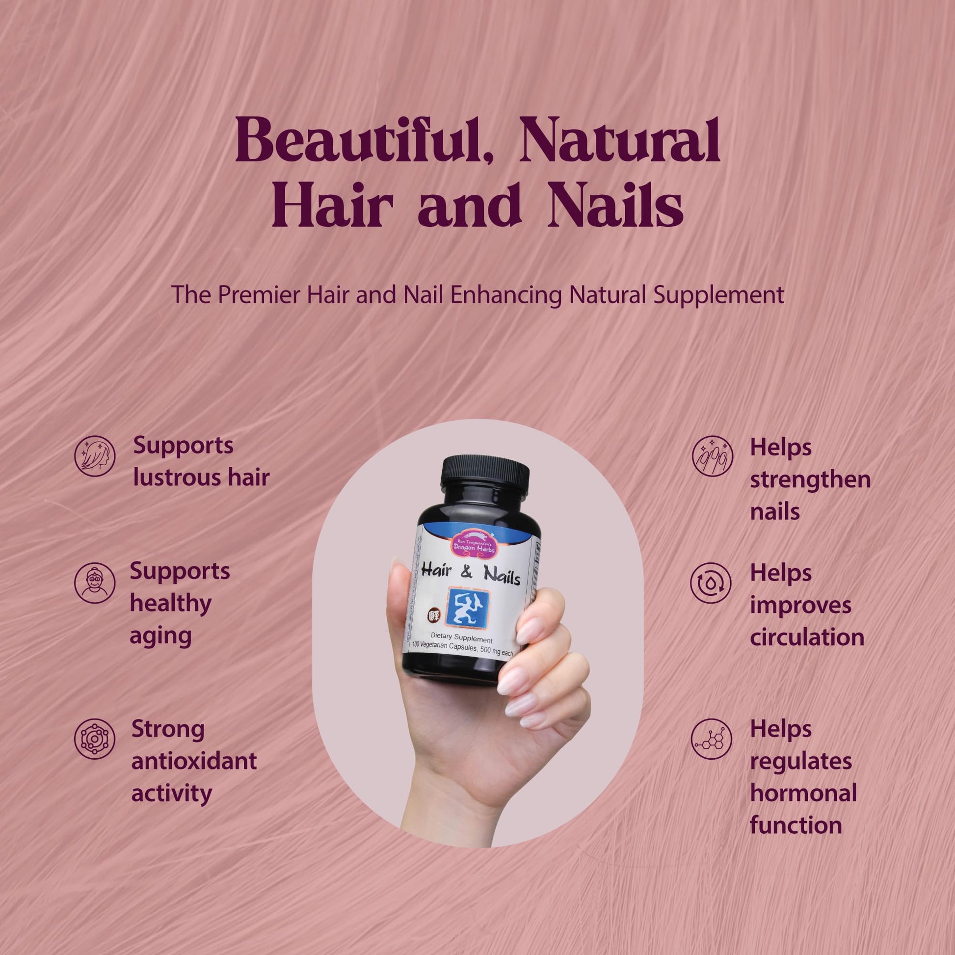 Dragon Herbs Hair and Nails | All Natural Supplement to Support Hair, Nails, Healthy Aging, and Circulation | All Natural Ingredients, Non-GMO (100 Capsules, 500 mg Per Capsule) Dragon HerbsAu supplements