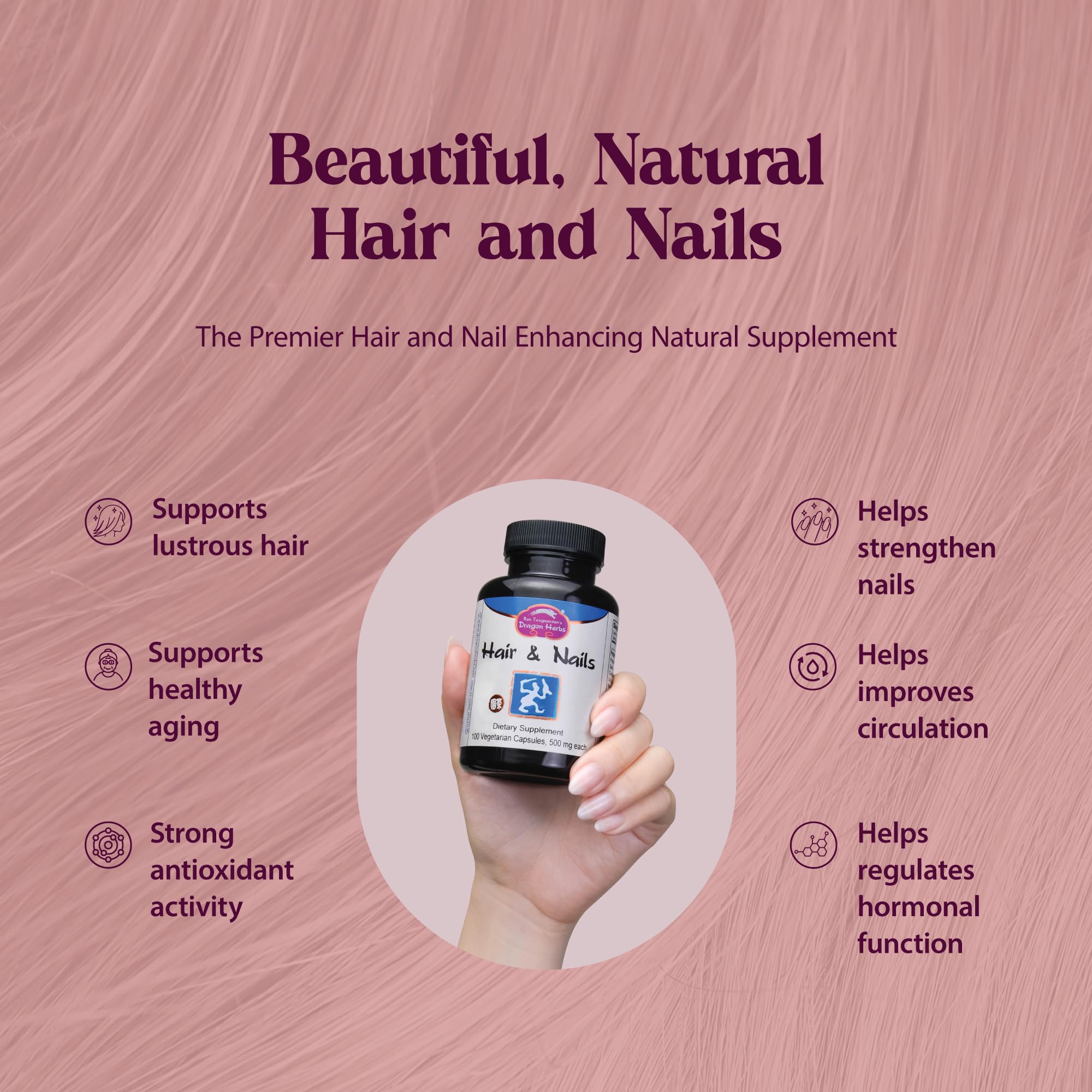 Dragon Herbs Hair and Nails | All Natural Supplement to Support Hair, Nails, Healthy Aging, and Circulation | All Natural Ingredients, Non-GMO (100 Capsules, 500 mg Per Capsule) Dragon HerbsAu supplements