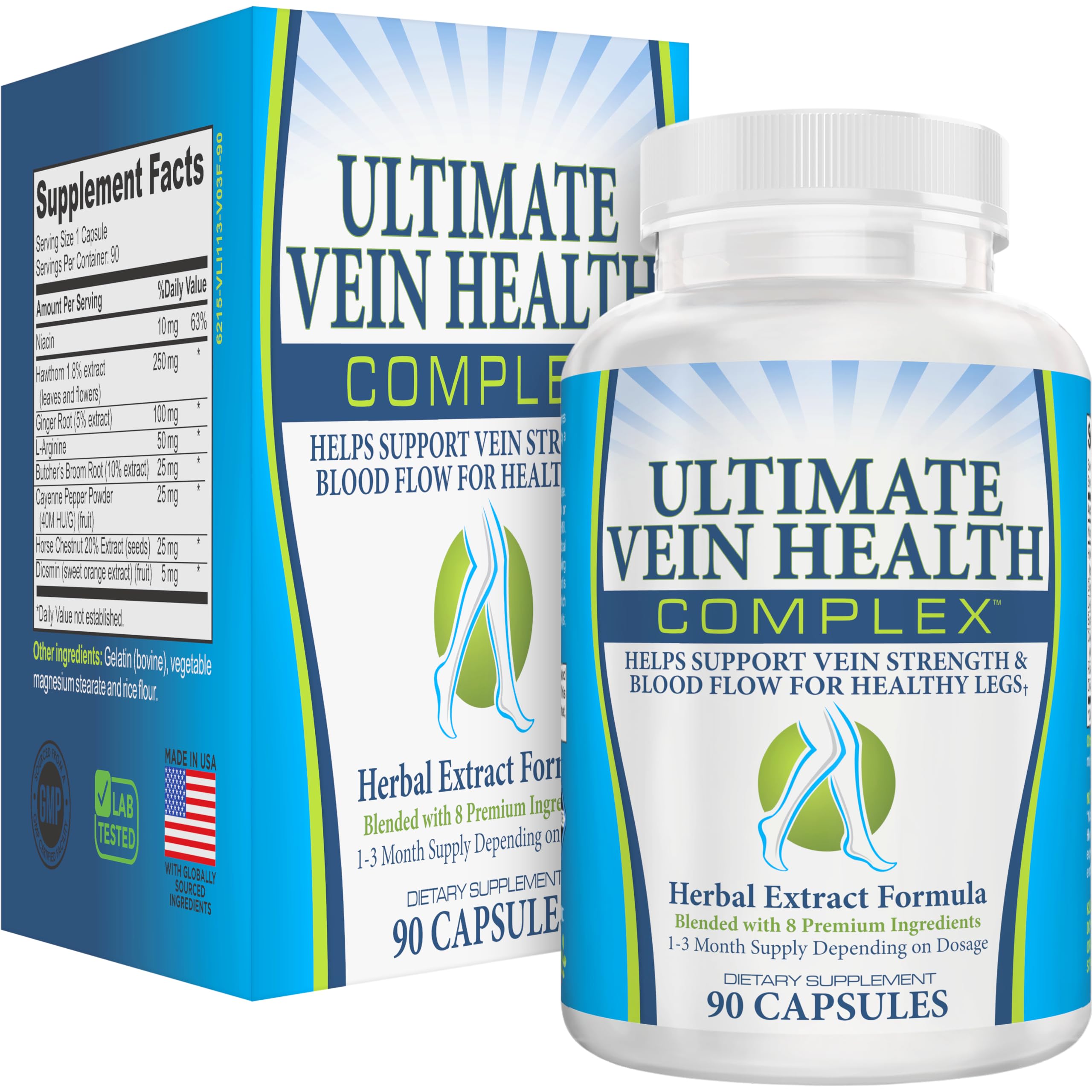 8-in-1 Vein & Leg Health Circulation Support Supplements | Leg + Vein Formula | Circulatory Support Supplement | 1-Month Supply | 90 Capsules Elevate Recovery SupplementsAu supplements