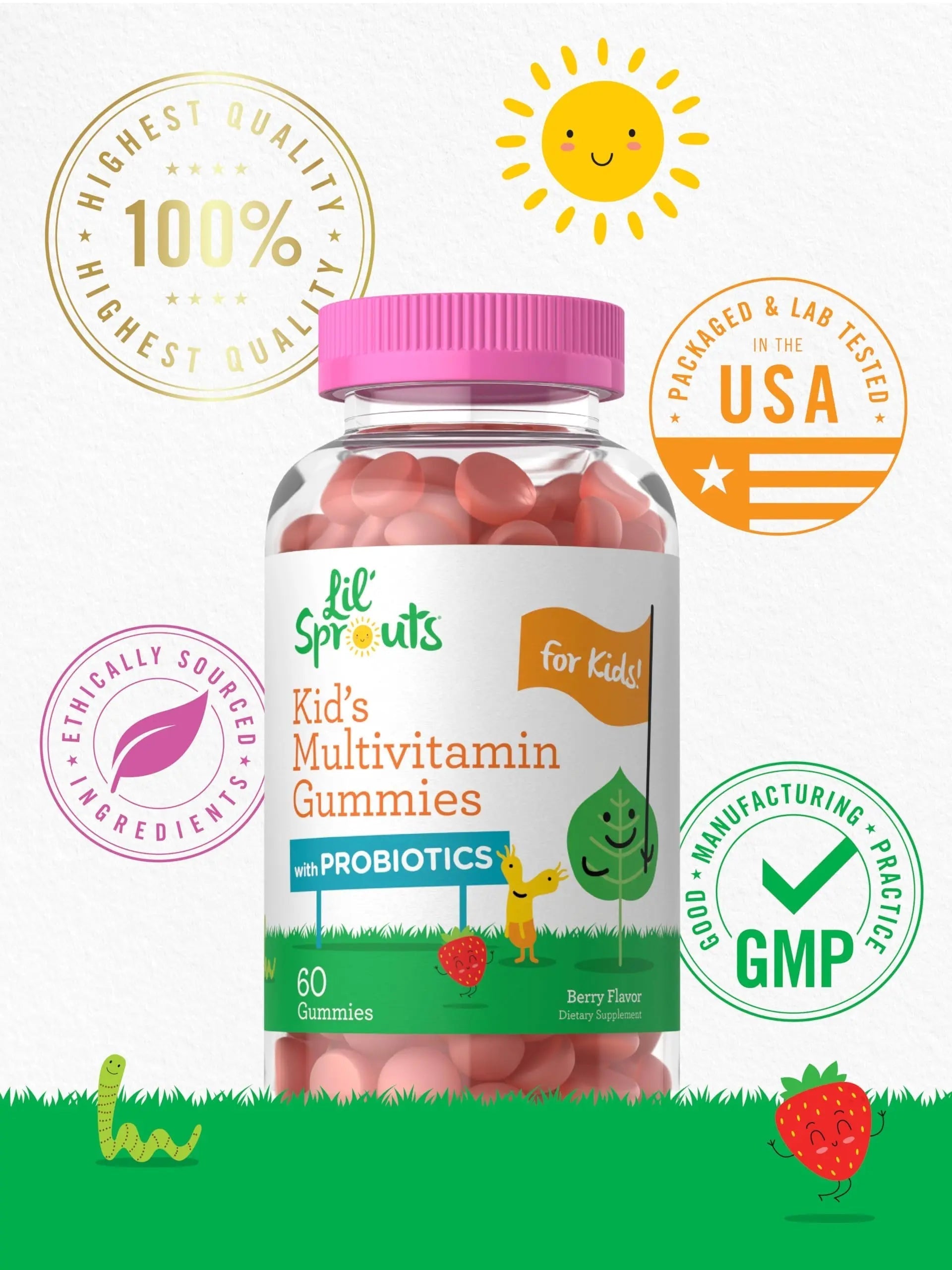 Carlyle Kids Multivitamin Gummies with Probiotics | 60 Chewables | Berry Flavor | Vegetarian, Non-GMO, Gluten Free Children's Supplement | by Lil' Sprouts | CarlyleAu supplements