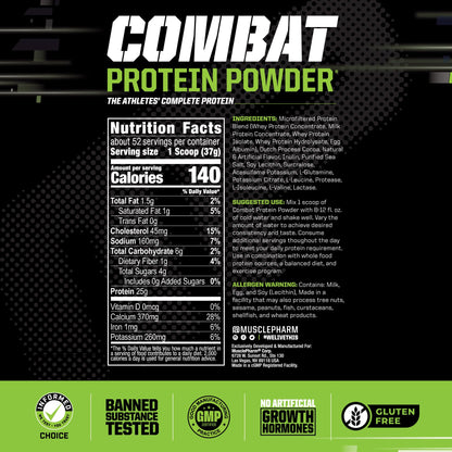 MusclePharm Combat Protein Powder, Chocolate Milk - 4 lb - Gluten Free - 52 Servings Muscle PharmUS supplements