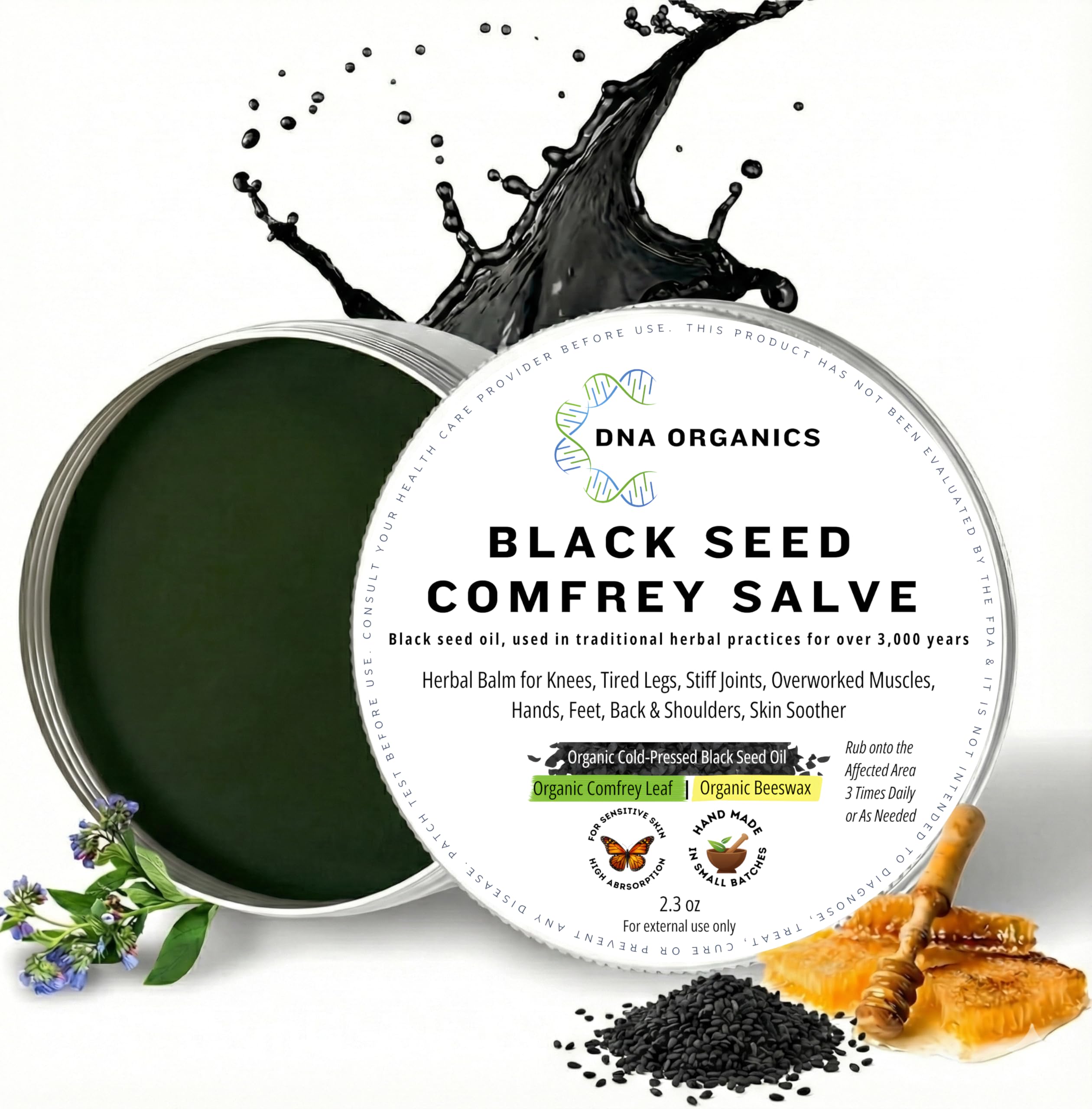 Wild Castle DNA Organics Black Seed Oil Comfrey Salve 2.3 oz – Organic Herbal Salve for Joint and Muscles & Tattoo Care. Balm for Soothing Relief. Handcrafted, Slow-Infused, No Chemical Fillers Wild CastleAu supplements