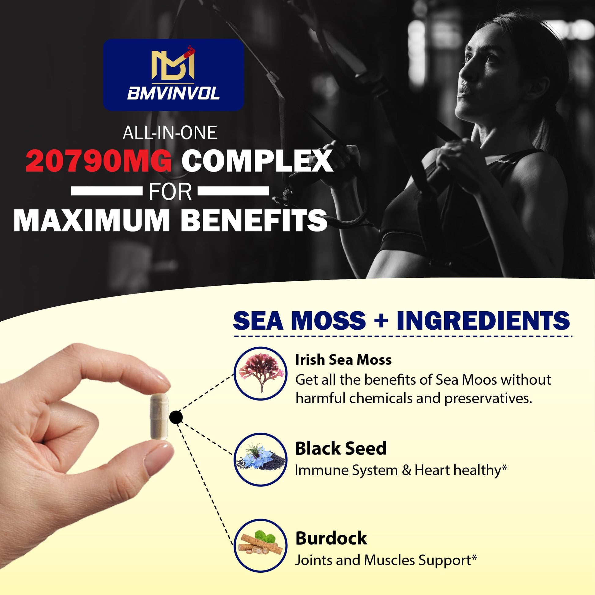 BMVINVOL 100 Capsules - Sea Moss Capsules 20790mg with Bladderwrack, Burdock BMVINVOLUS supplements