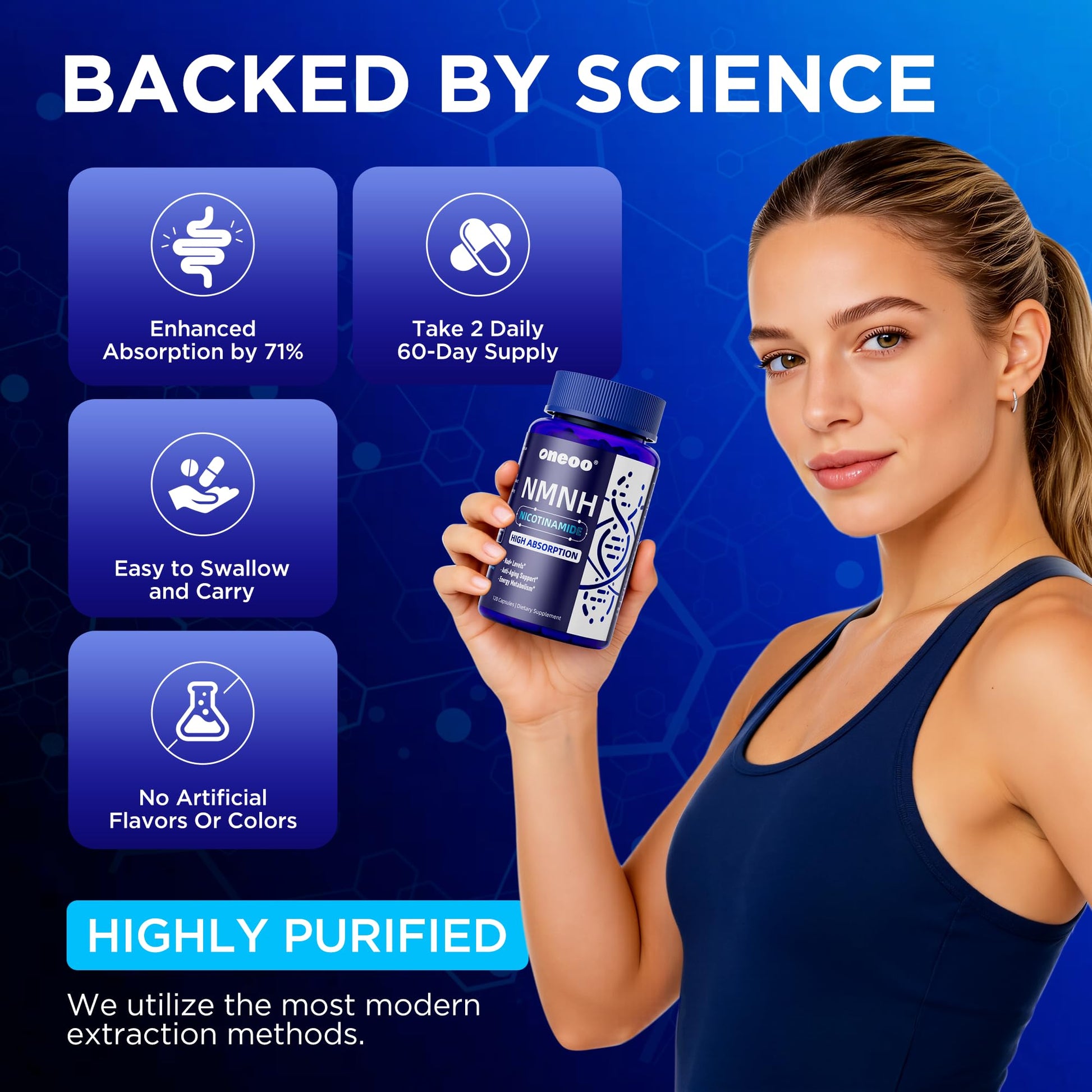 Oneoo NMNH Supplement with NAD Supplement Maximum Potency with Resveratrol & Pterostilbene, CoQ10 & Black Pepper, for Cellular Energy, Anti-Aging Support, Sirtuin Activation & Methylation Support, 120 OneooAu supplements