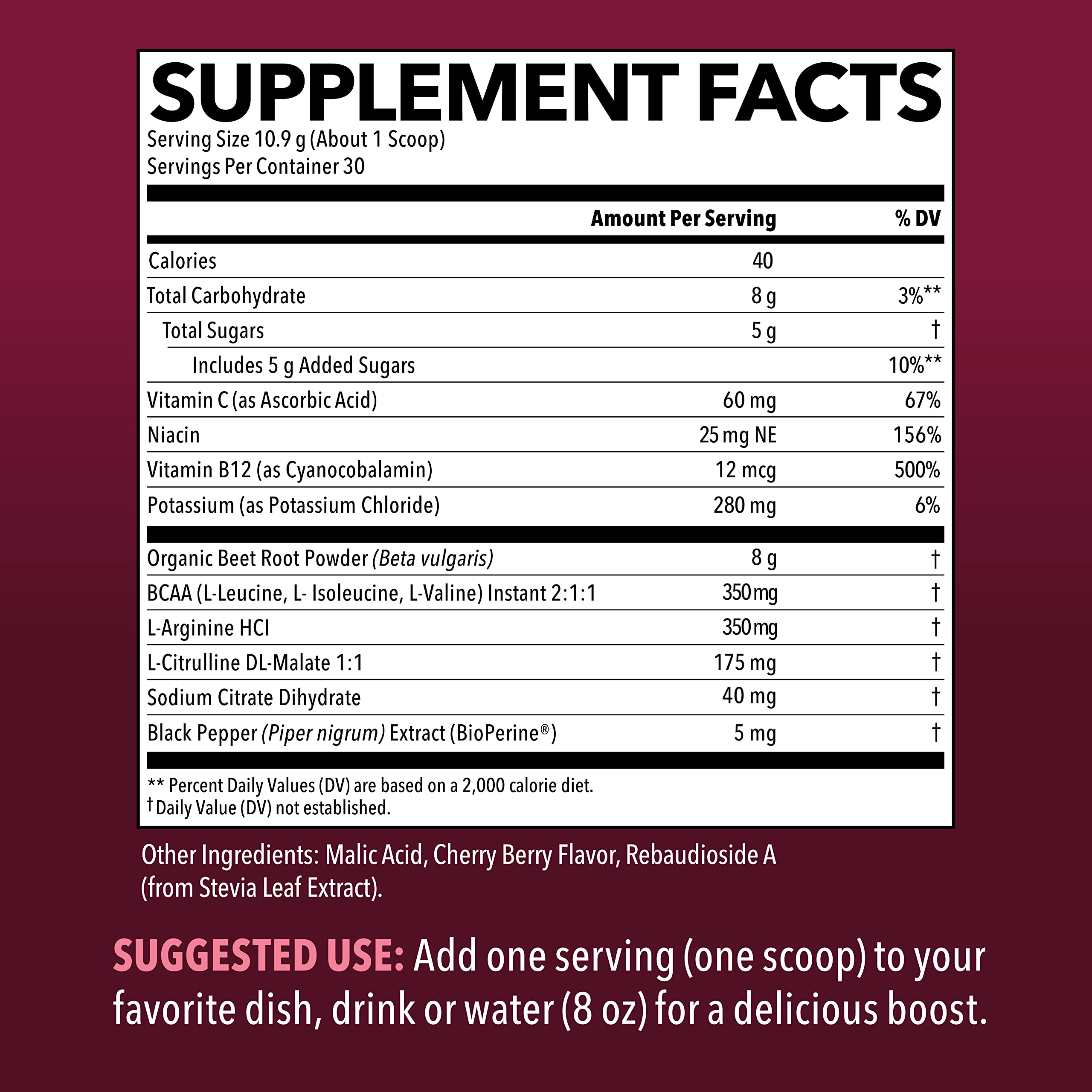 Organic Beet Root Powder with BCAA and L-Arginine for Energy and Stamina Support HAVASU NUTRITIONUS supplements