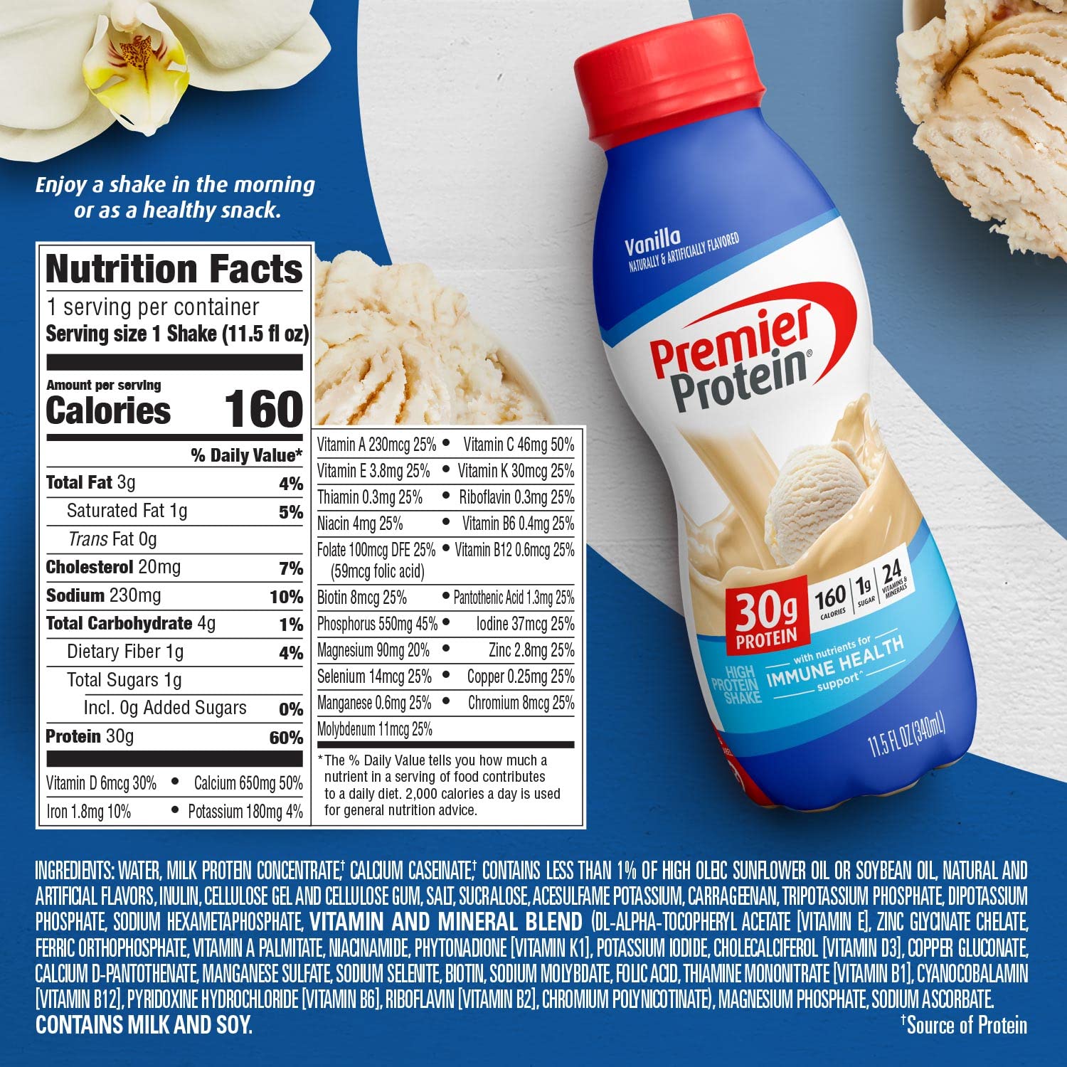 Premier Protein Shake Bottle, Vanilla, Liquid, Powder, keto, 30g Protein, 1g Sugar Premier ProteinUS supplements