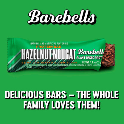 Barebells Vegan Protein Bars Hazelnut & Nougat - 12 Count, 1.9oz Bars - Features Plant BAREBELLSUS supplements