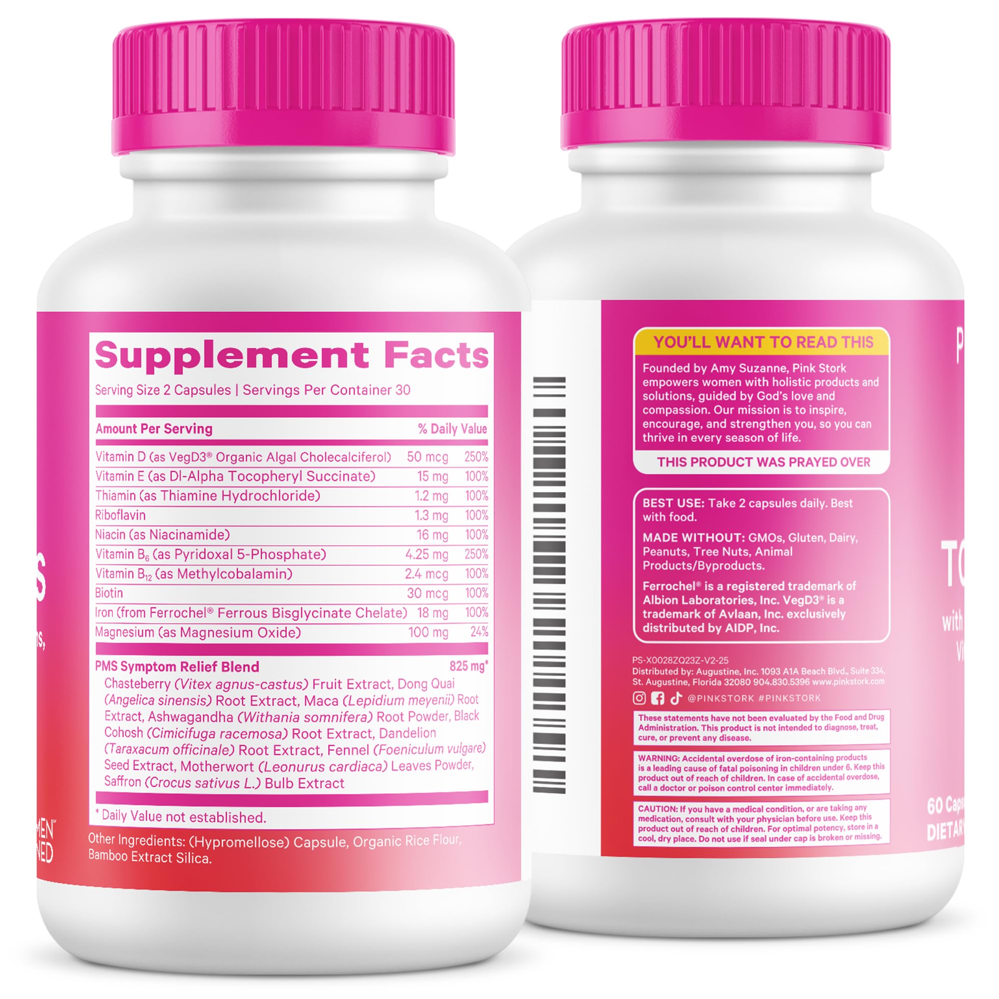 Pink Stork PMS Supplement for Women - Vitex, Ashwagandha, Maca Root & 10 Vitamins & Minerals to Support Hormone Balance, Mood, Bloating, Period Regularity - 60 Capsules Pink StorkAu supplements