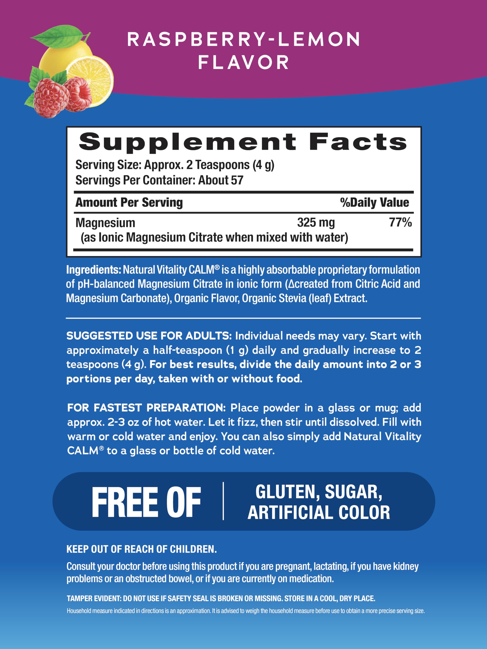 Natural Vitality Calm Powder Rasp Lemon, 8 oz Natural VitalityAu supplements