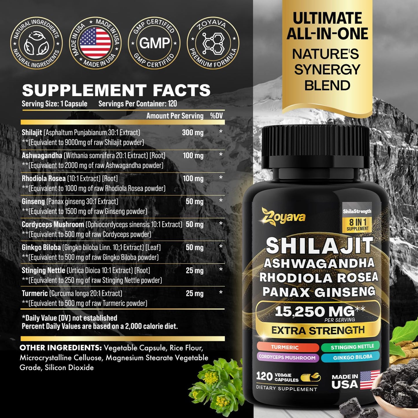 Zoyava Shilajit 9000MG Radiant Health Blend Ashwagandha 2000MG Rhodiola Rosea ZoyavaUS supplements