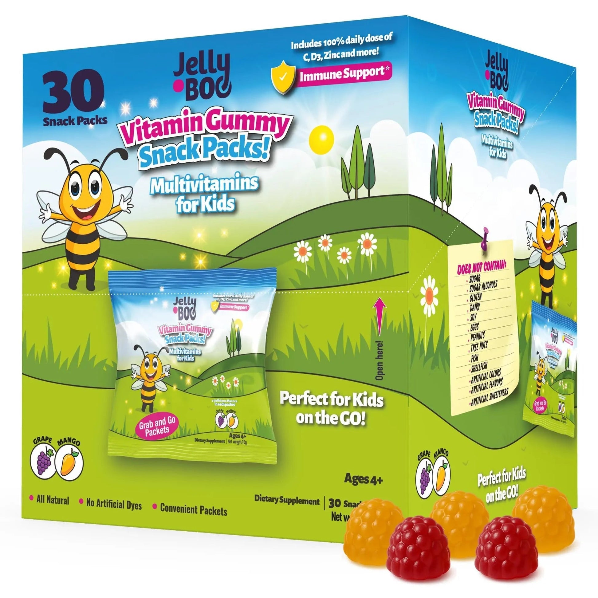 Kids Daily Multivitamin - Healthy Snacks For Kids – No Sugar, No Dyes, Monk Fruit Sweetened, Vegan, Gluten-Free- 100% Daily Value of Vitamins C, D3, Zinc Jelly.BooAu supplements