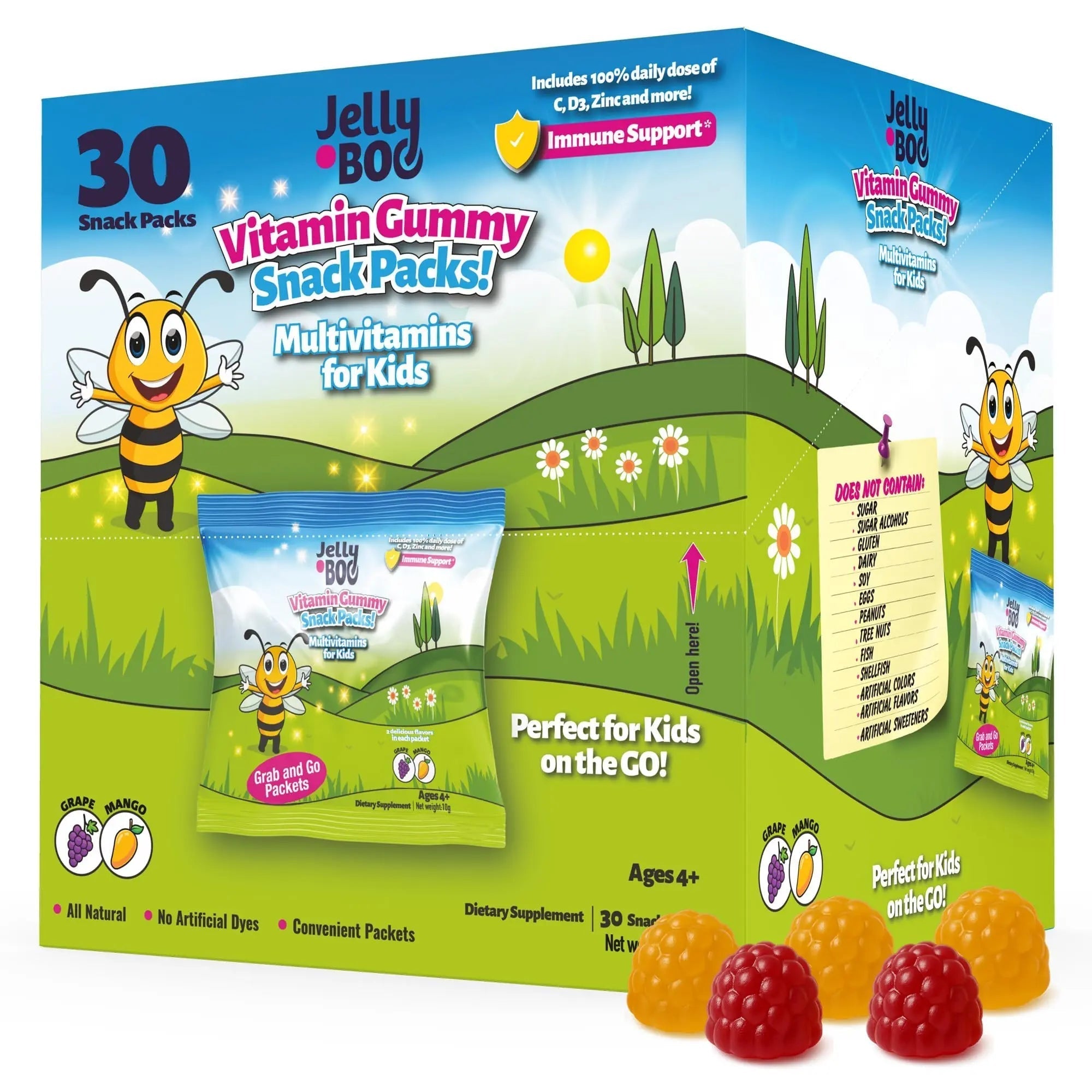 Kids Daily Multivitamin - Healthy Snacks For Kids – No Sugar, No Dyes, Monk Fruit Sweetened, Vegan, Gluten-Free- 100% Daily Value of Vitamins C, D3, Zinc Jelly.BooAu supplements