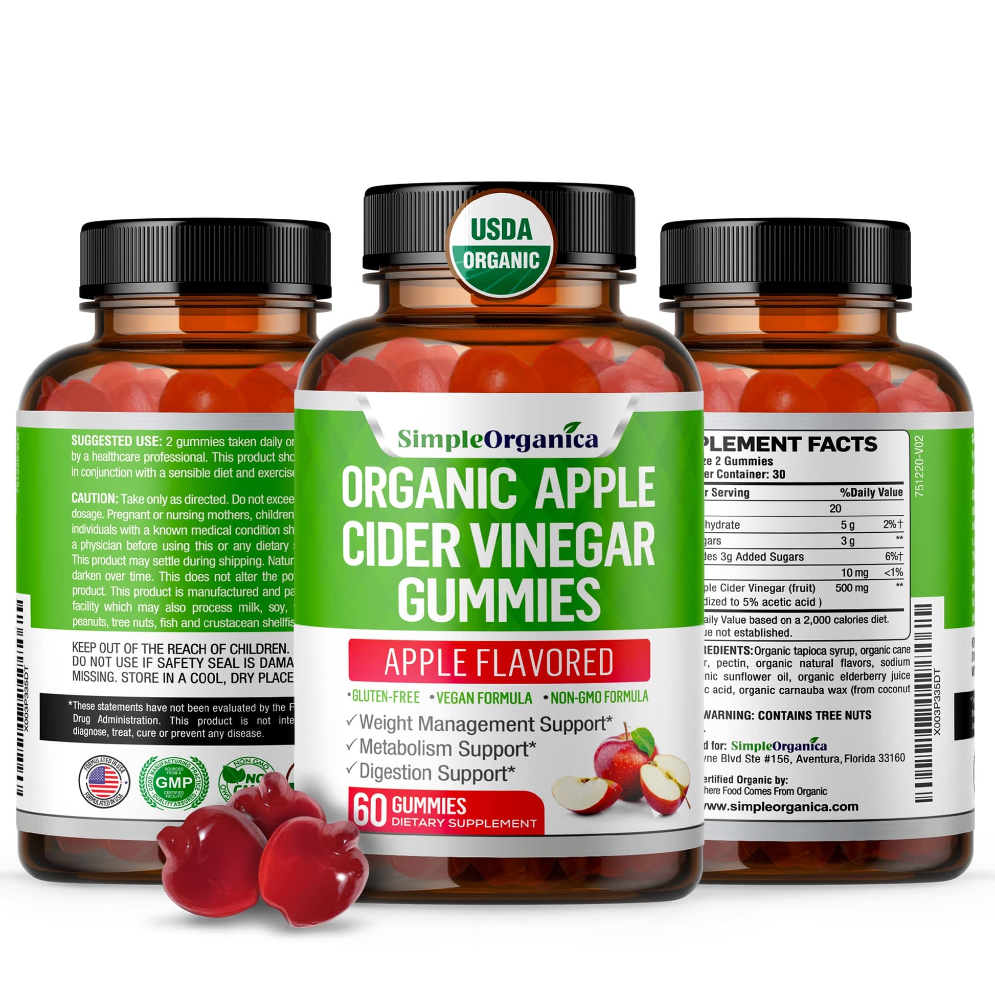 USDA Organic Apple Cider Vinegar Gummies with The Mother. AVC Keto Gummy Vitamins Simple OrganicaAu supplements