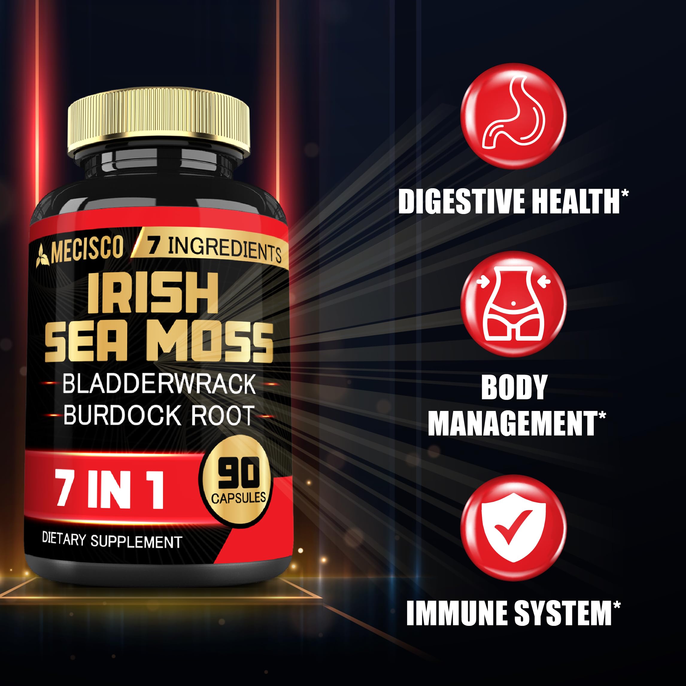 7in1 Irish Sea Moss Capsules 6750 Mg with Organic Bladderwrack & Burdock Root, Turmeric, Apple Cider Vinegar - Raw Seamos Pills for Hair, Skin, Thyroid Healths - 90 Caps for 3-Month Supply MeciscoAu supplements
