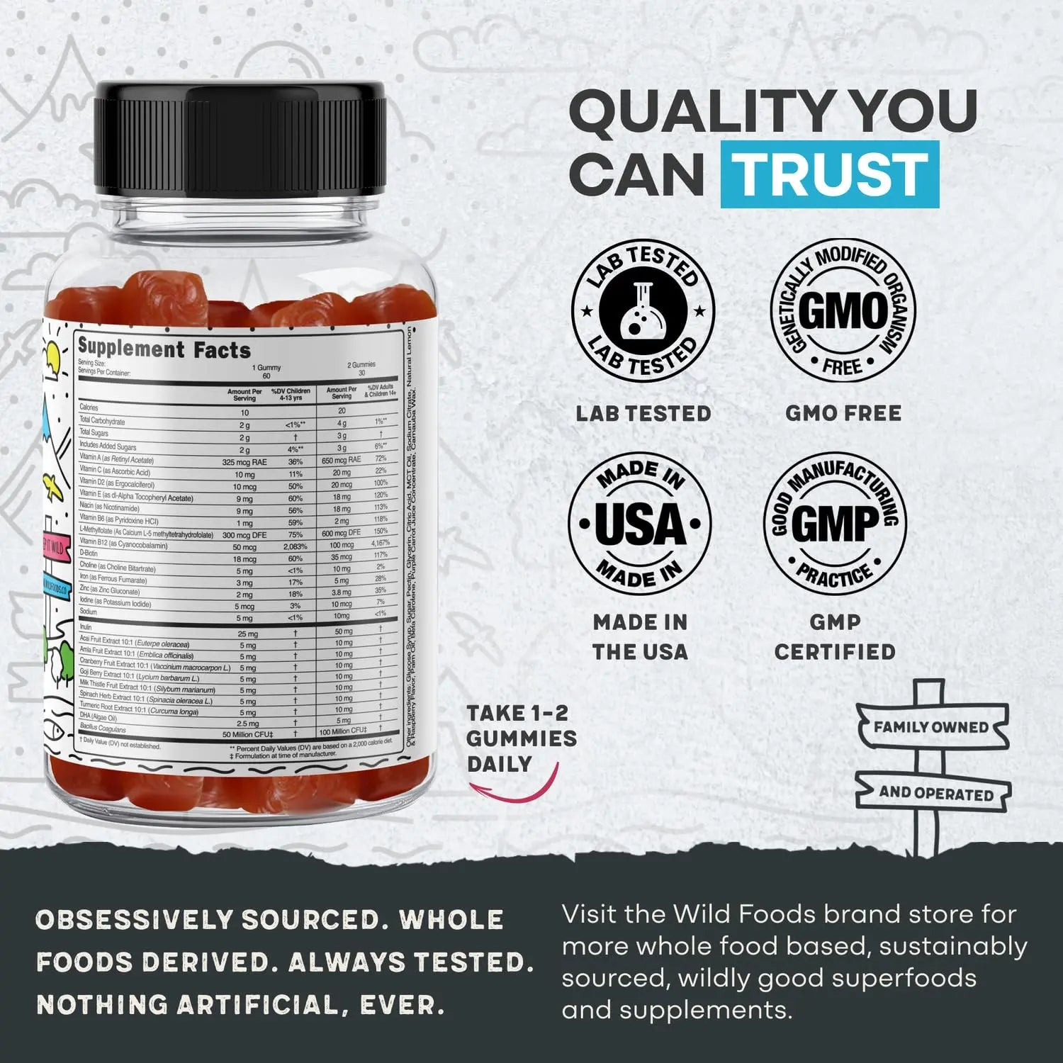 Wild Foods Kids Multivitamin Gummies – Natural Skin, Immune & Bones Support with Kids Vitamins A, C, D, E, B12, Iron & DHA Wild FoodsAu supplements