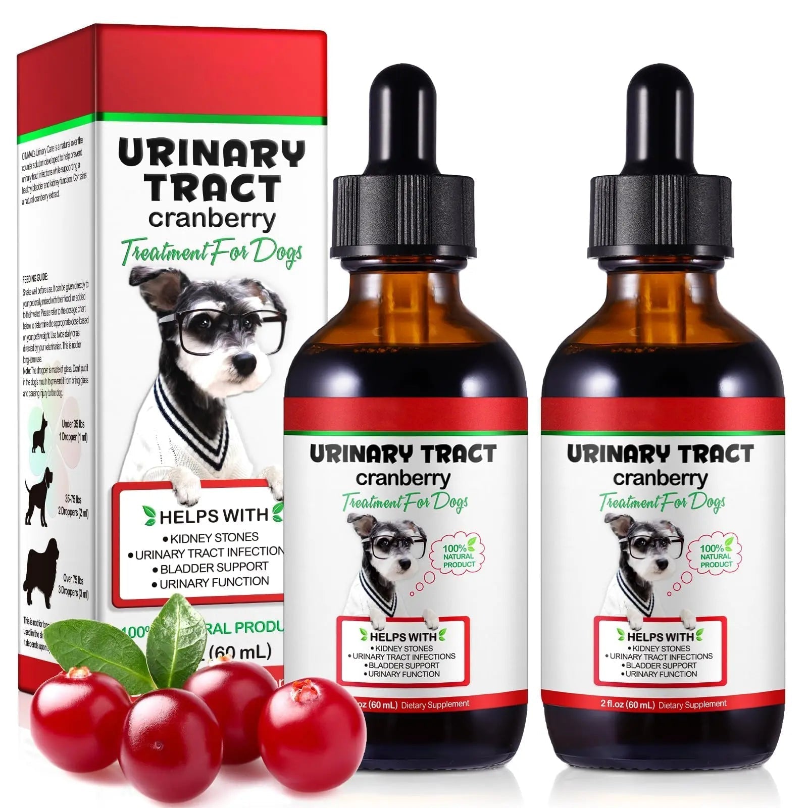 Dog UTI Treatment - Urinary Tract Infection Treatments, Kidney+Bladder Support Supplement, Natural Cranberry Extract for Dogs, Supports Urinary and Digestive Health (2 Fl Oz (Pack of 2)) OnznozAu supplements