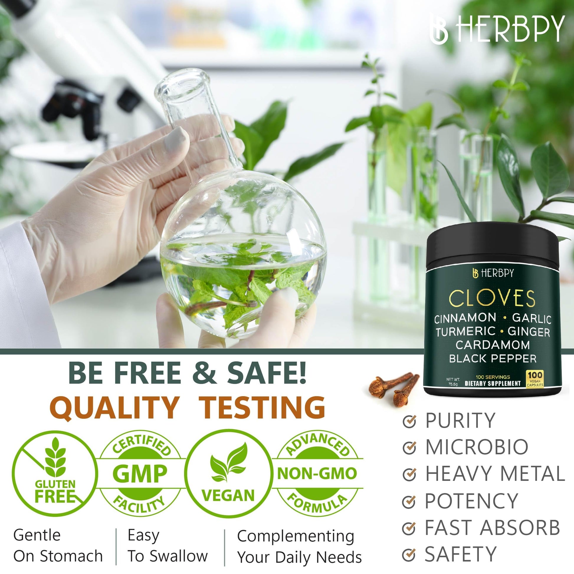 Herbpy 7in1 Clove Supplement Rich in Vitamins & Minerals Supports Digestion, Immune & Heart Health with Cinnamon, Turmeric, Ginger, Cardamom, Garlic & Black Pepper - 100 Vegan Capsules HerbpyAu supplements