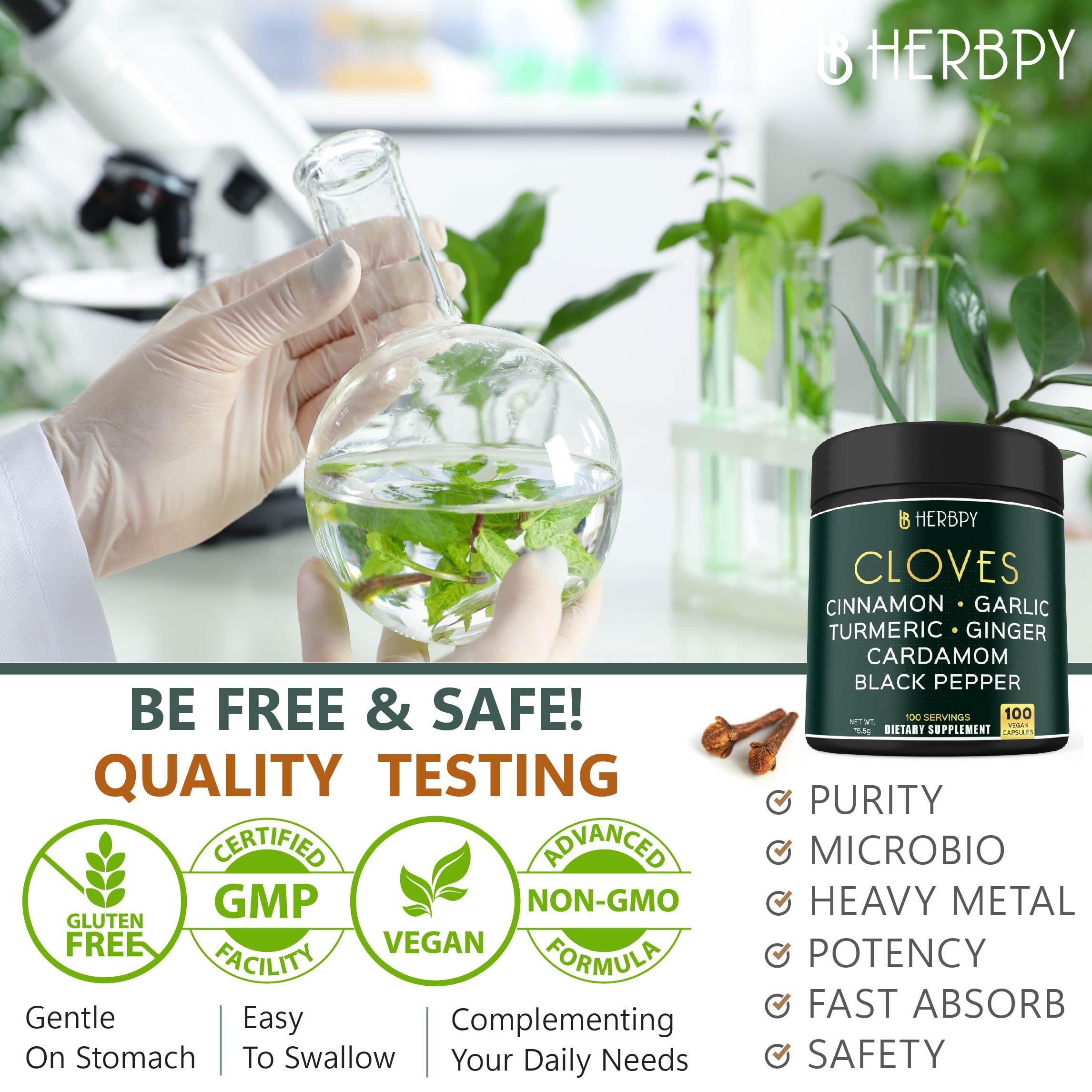 Herbpy 7in1 Clove Supplement Rich in Vitamins & Minerals Supports Digestion, Immune & Heart Health with Cinnamon, Turmeric, Ginger, Cardamom, Garlic & Black Pepper - 100 Vegan Capsules HerbpyAu supplements