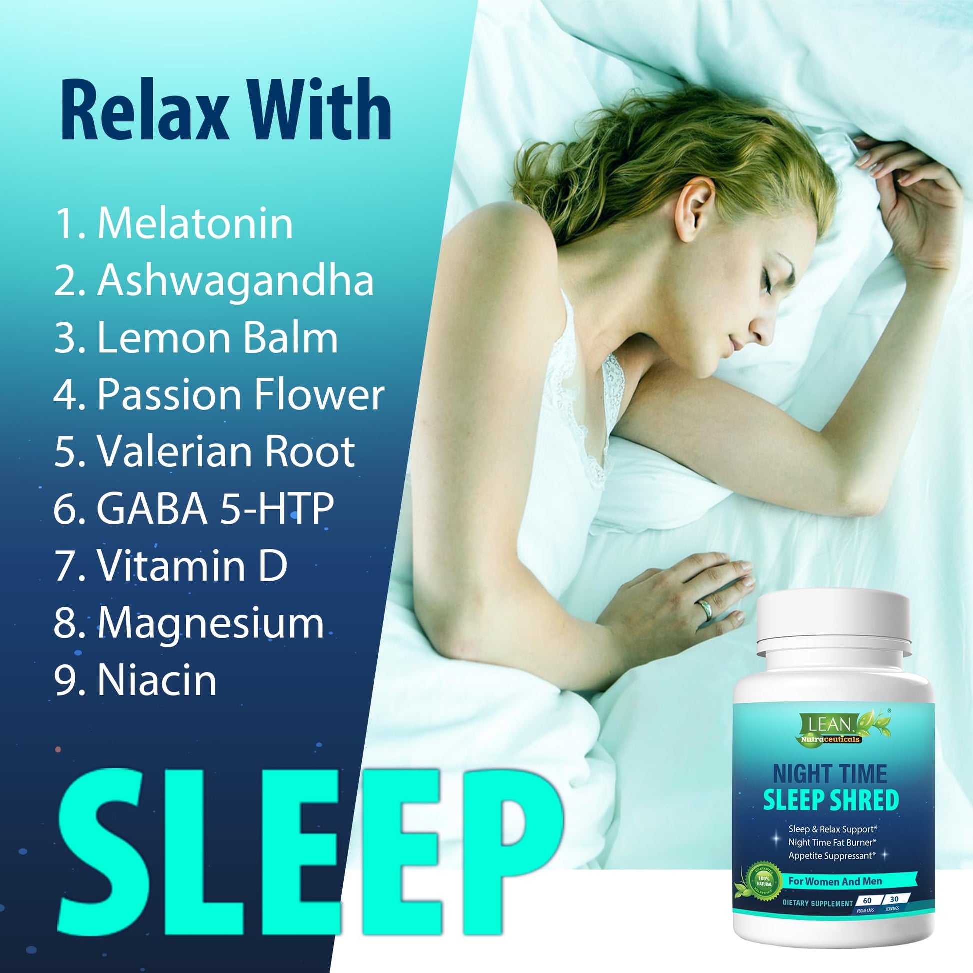 Night Time Sleep Shred Fast Fat Burner, Weight Loss Aid Pill, Appetite Suppressant Carb LEAN NutraceuticalsUS supplements