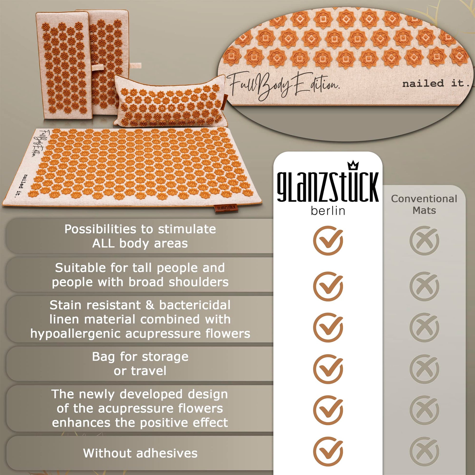 Glanzstück Berlin® Health Collection XXL Acupressure Mat Set for Full Body for Tension Headaches Glanzstück BerlinAu supplements