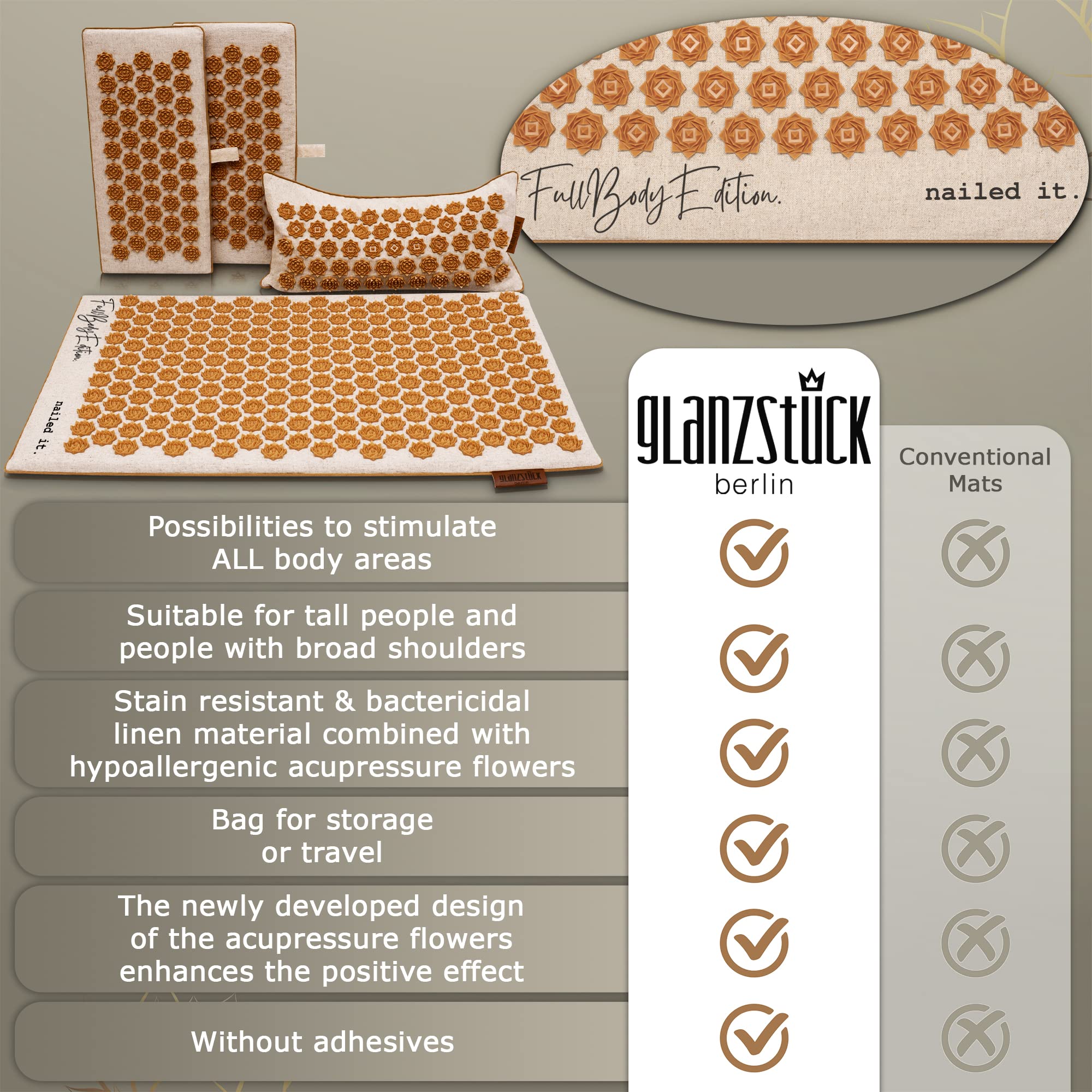 Glanzstück Berlin® Health Collection XXL Acupressure Mat Set for Full Body for Tension Headaches Glanzstück BerlinAu supplements