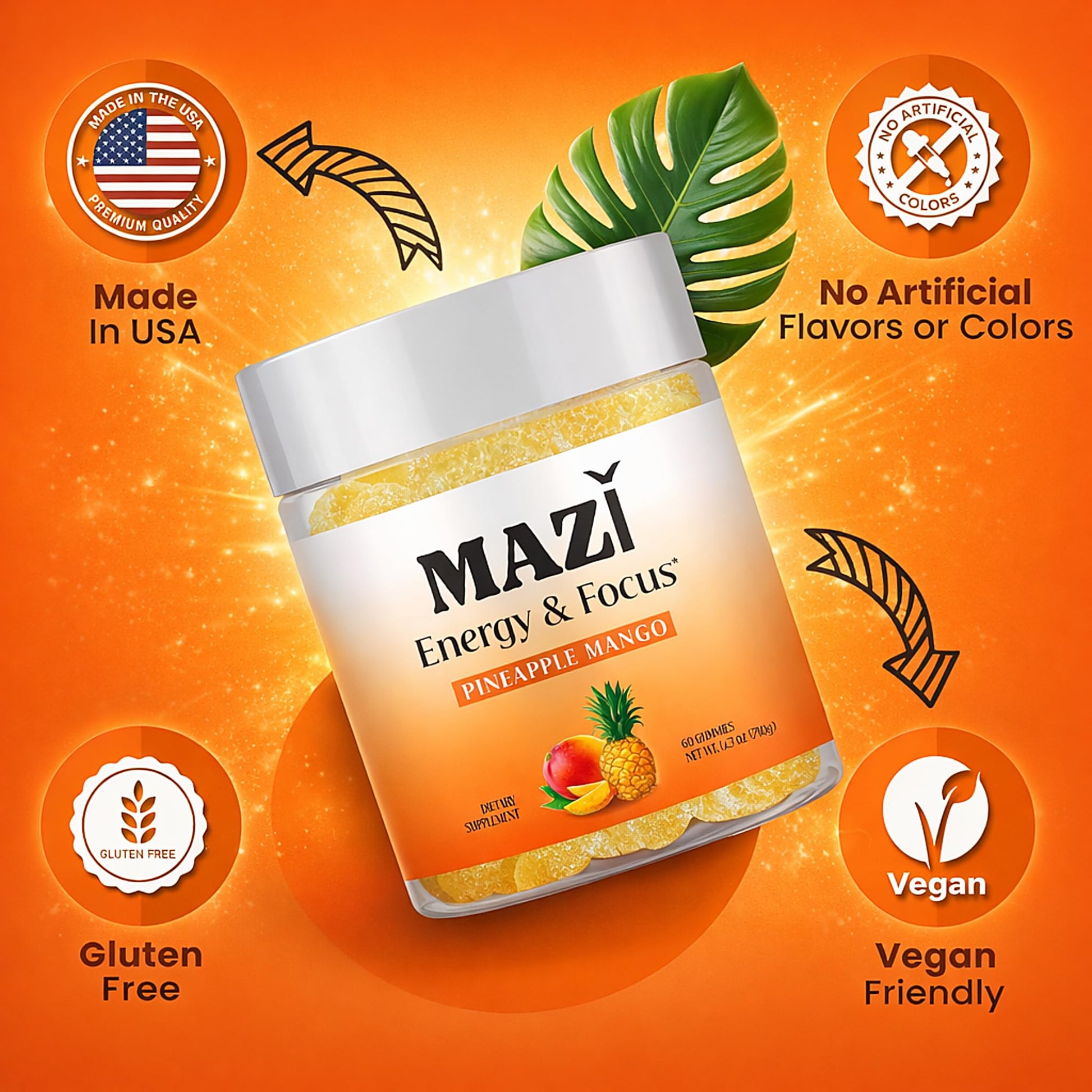 Energy & Focus Gummies | 100mg Natural Caffeine + L-Theanine + Vitamin B6 & B12 + CoQ10 | Nootropic Cognitive Brain Performance Supplement | No Crash or Jitters MAZIAu supplements