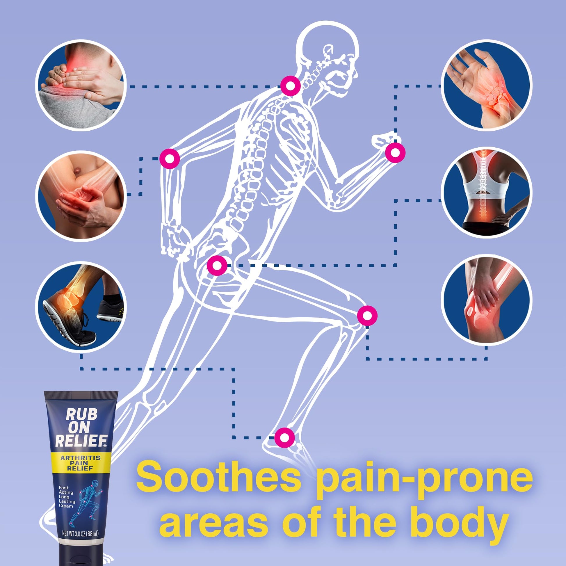 RUB ON RELIEF Arthritis Pain Relief Cream – 10-in-1 Non-Greasy Joints Pain Cream for Knees, Back, Neck, Hands, & Muscle Aches with Menthol, Camphor, Arnica, MSM & Turmeric Up to 8 Hours, 3oz (3 Pack) RUB ON RELIEFAu supplements