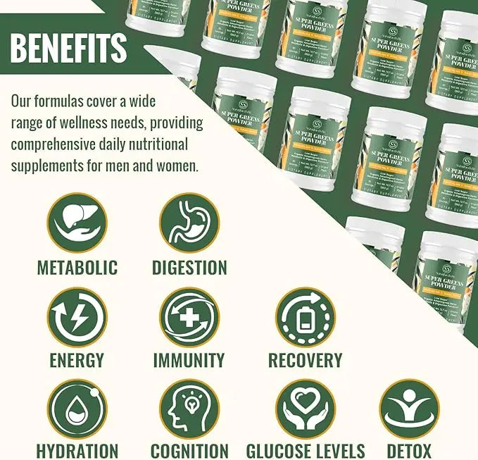 Super Greens Powder Superfood + Electrolytes & Tonic Herbs | Organic Greens, Shilajit, Adaptogens, Antioxidants, Preobiotic & Probiotic & Postbiotic| for Energy, Gut & Immune| Unflavored - 30 Servings Sundhedslivnz supplements