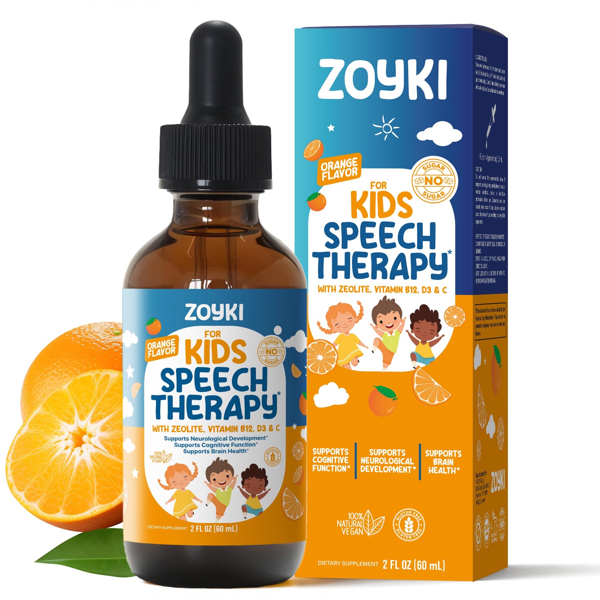 Zoyki Speech Therapy Drops for Kids - Speech Support Supplement for Communication Delay Cognitive Function Language & Brain Development with Zeolite Vitamins B12 D3 C - Sugar Free Gluten-Free Vegan ZoykiAu supplements