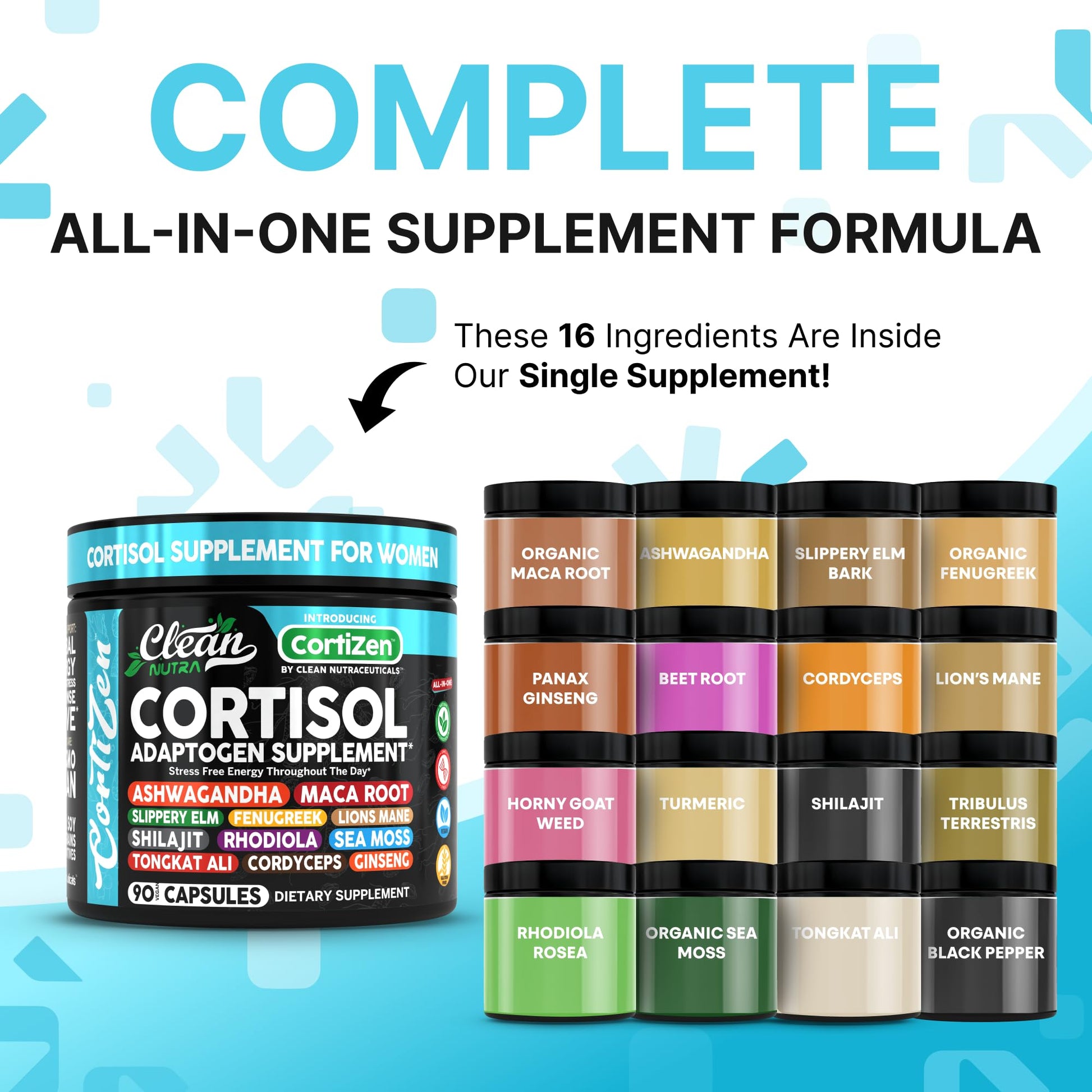 Clean Nutra Cortisol Supplements For Women | Maca Root Ashwagandha Cortisol Detox Manager Reducer + Slippery Elm Fenugreek Lions Mane Shilajit Rhodiola Sea Moss Tongkat Ali Cordyceps Ginseng Beet Root Clean NutraceuticalsAu supplements
