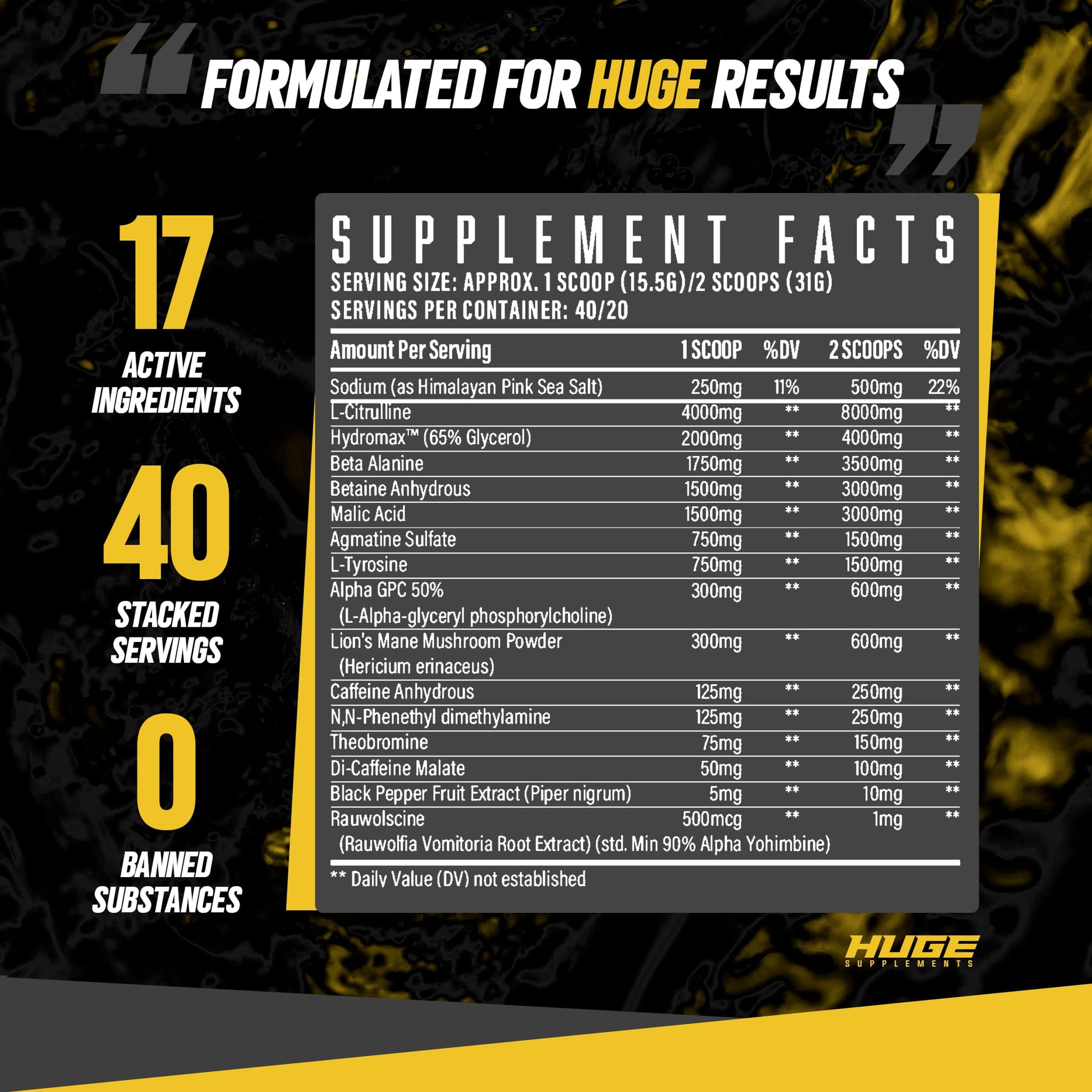 Huge Supplements Wrecked Pre-Workout, 30G+ Ingredients Per Serving to Boost Energy Huge SupplementsAu supplements